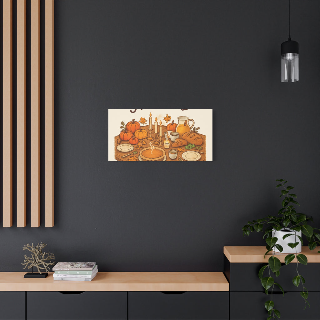 Thankful Gathering Canvas Wall Art — Friends, Family Thanksgiving Table Illustration