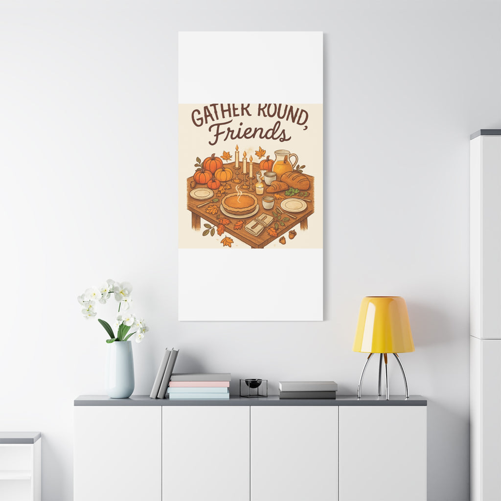 Thankful Gathering Canvas Wall Art — Friends, Family Thanksgiving Table Illustration