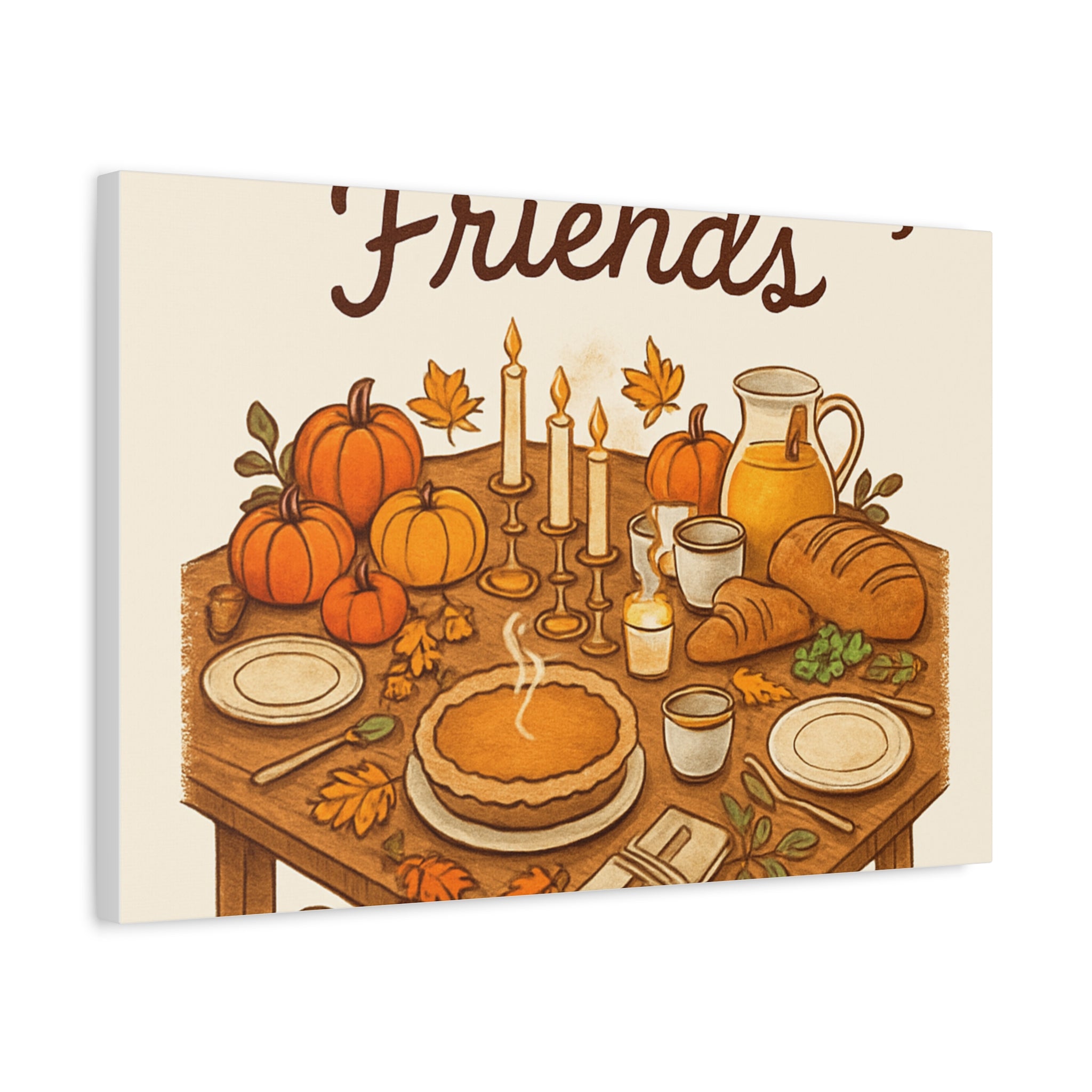Thankful Gathering Canvas Wall Art — Friends, Family Thanksgiving Table Illustration