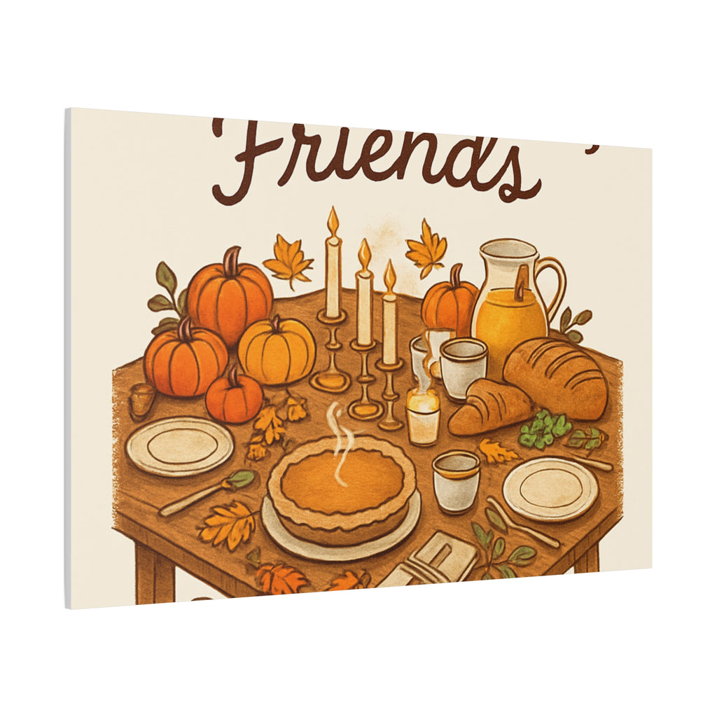 Thankful Gathering Canvas Wall Art — Friends, Family Thanksgiving Table Illustration