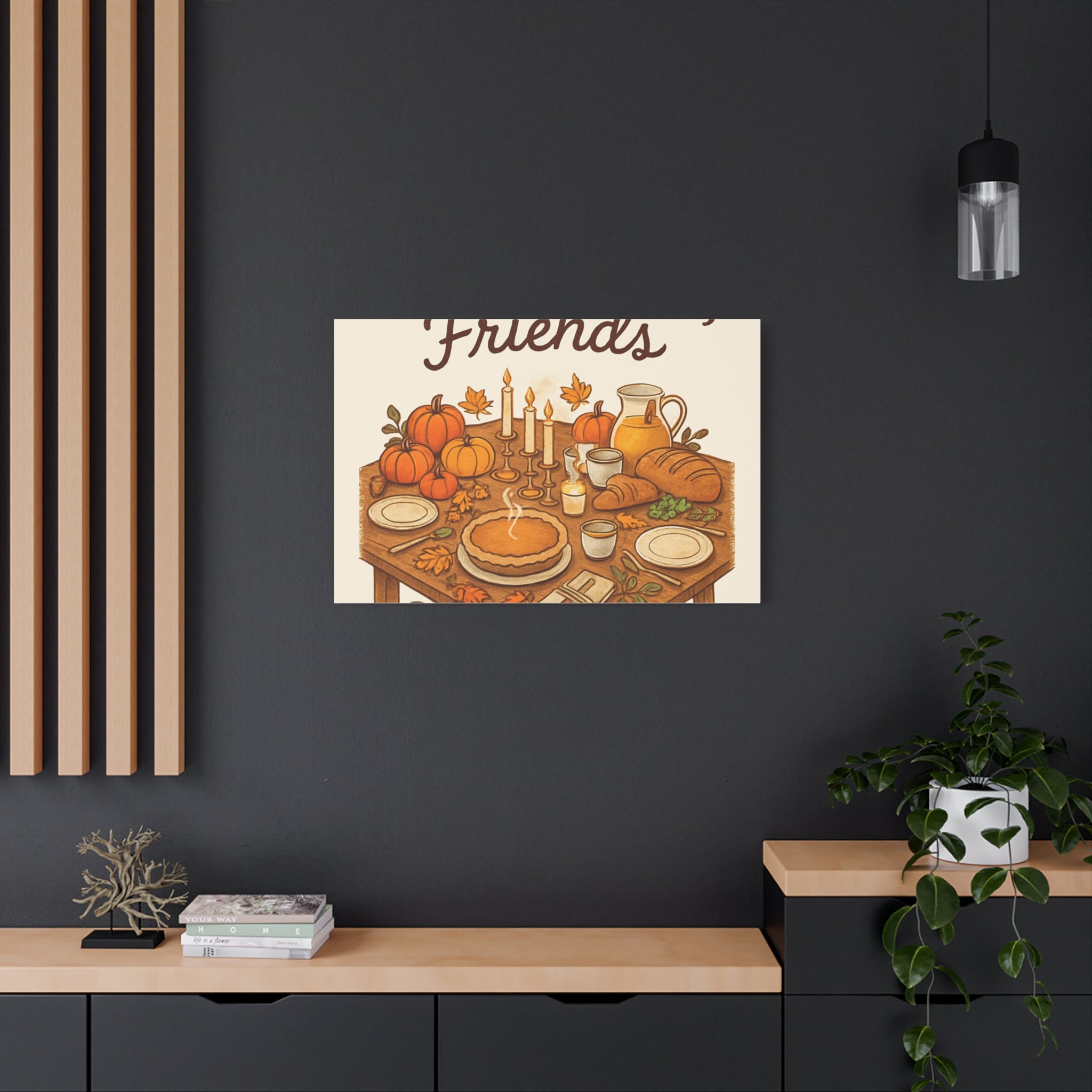 Thankful Gathering Canvas Wall Art — Friends, Family Thanksgiving Table Illustration