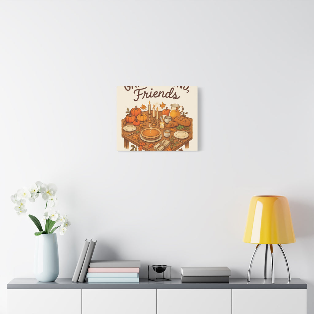 Thankful Gathering Canvas Wall Art — Friends, Family Thanksgiving Table Illustration