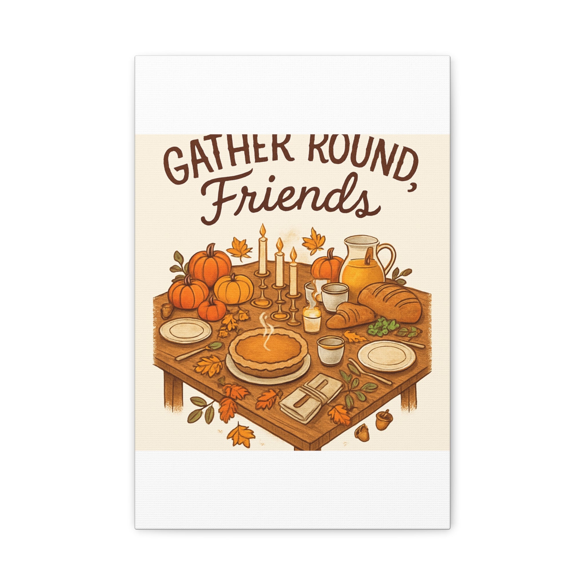 Thankful Gathering Canvas Wall Art — Friends, Family Thanksgiving Table Illustration