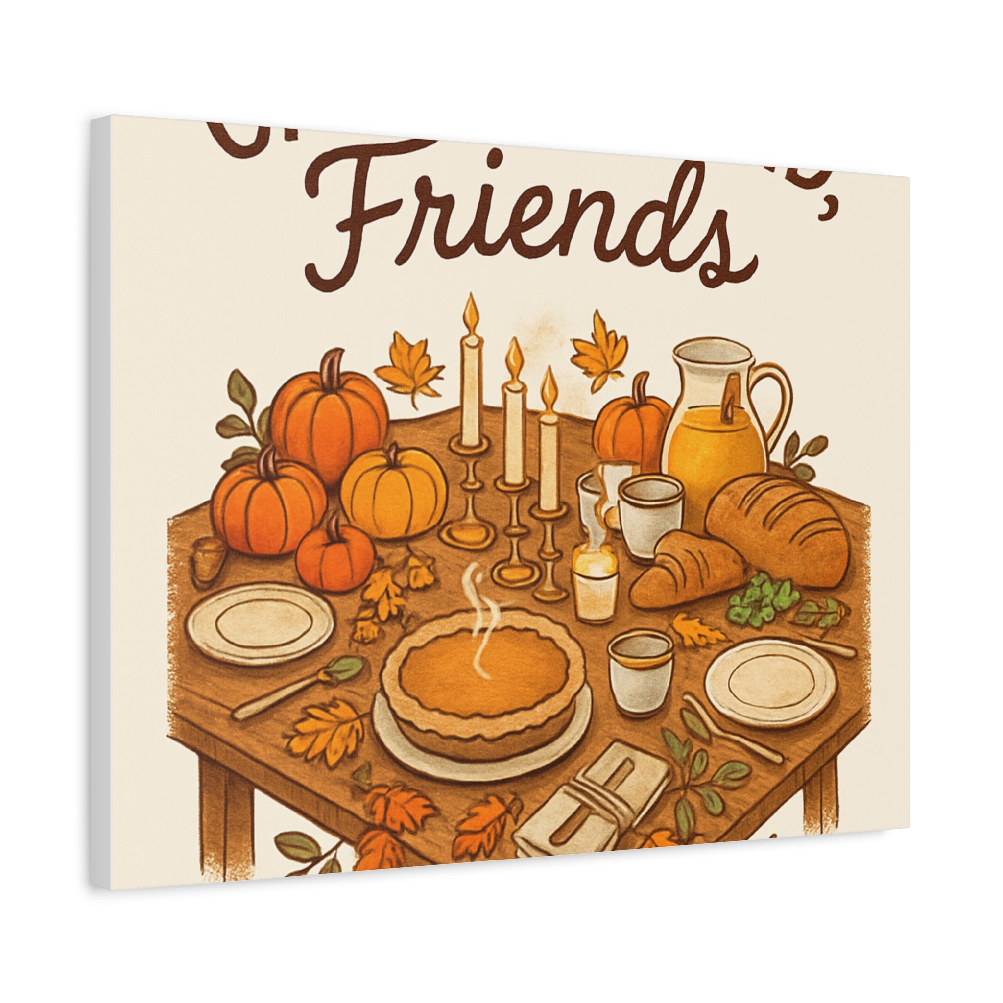Thankful Gathering Canvas Wall Art — Friends, Family Thanksgiving Table Illustration