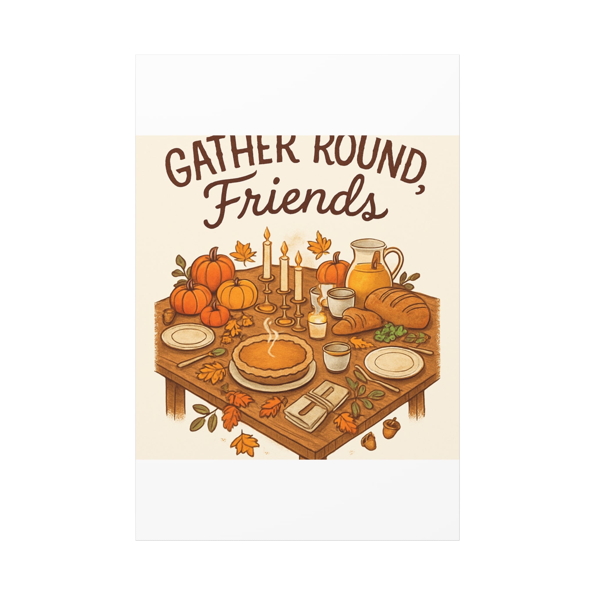 Thankful Gathering Canvas Wall Art — Friends, Family Thanksgiving Table Illustration