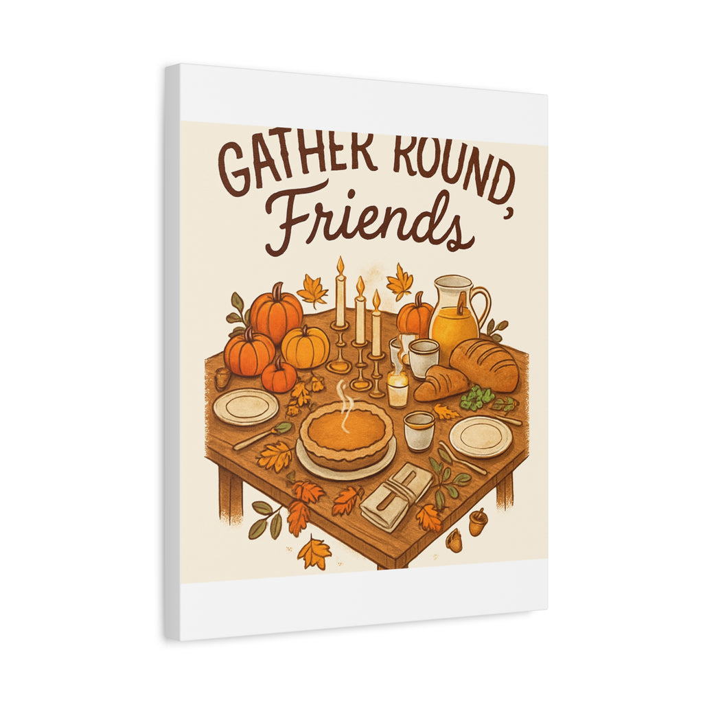 Thankful Gathering Canvas Wall Art — Friends, Family Thanksgiving Table Illustration