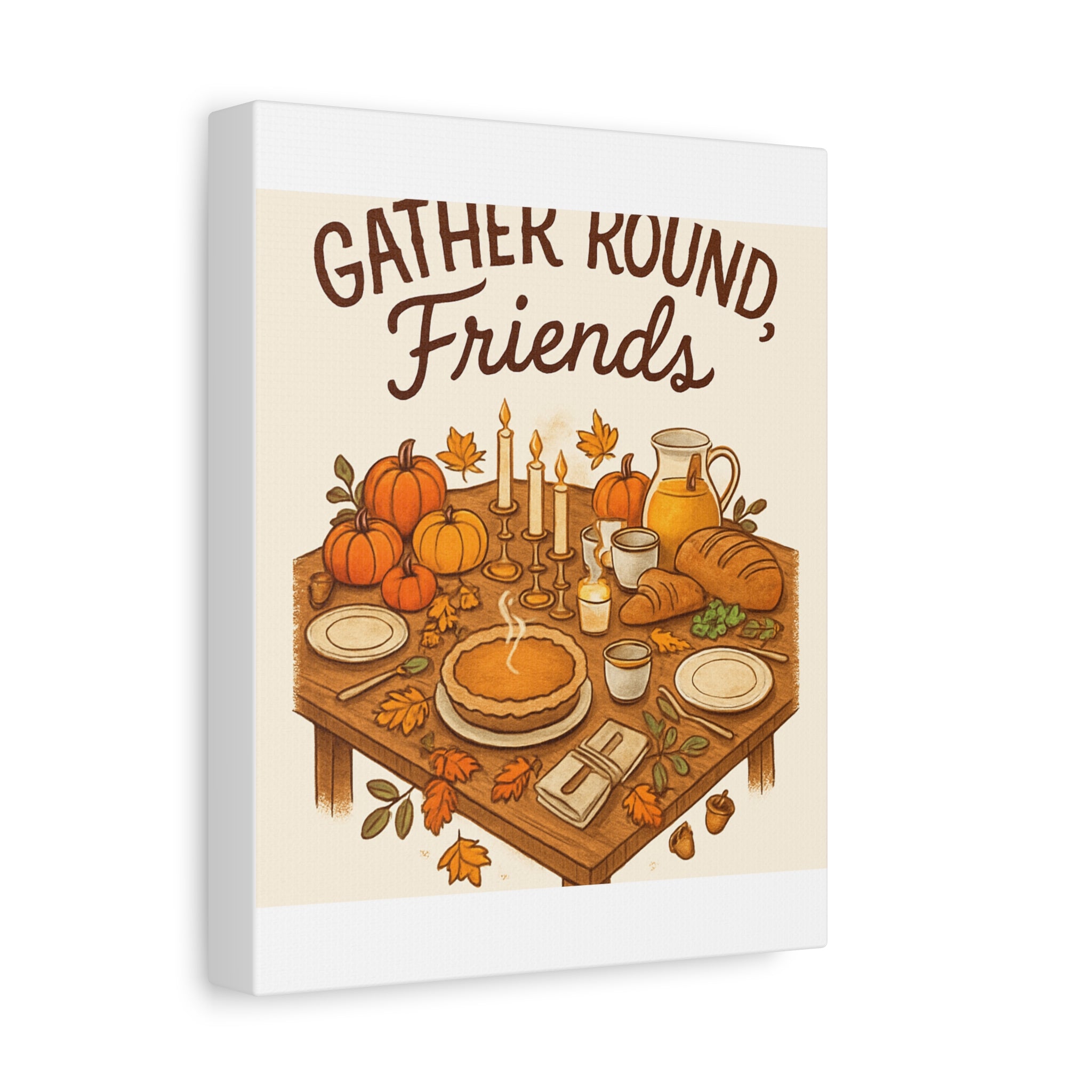 Thankful Gathering Canvas Wall Art — Friends, Family Thanksgiving Table Illustration