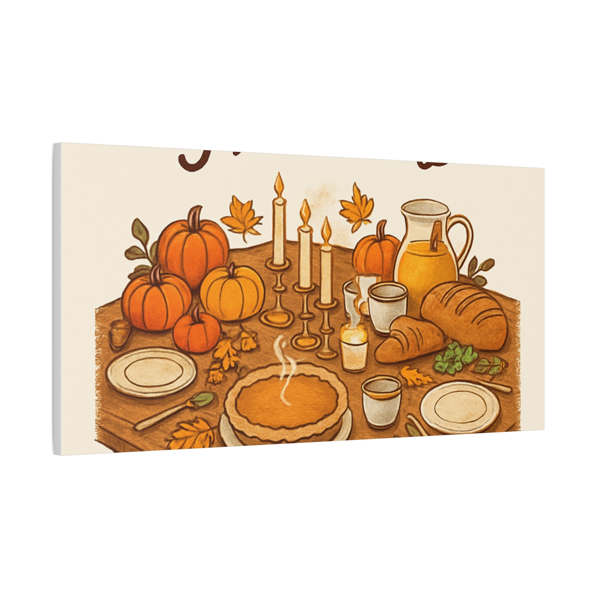 Thankful Gathering Canvas Wall Art — Friends, Family Thanksgiving Table Illustration