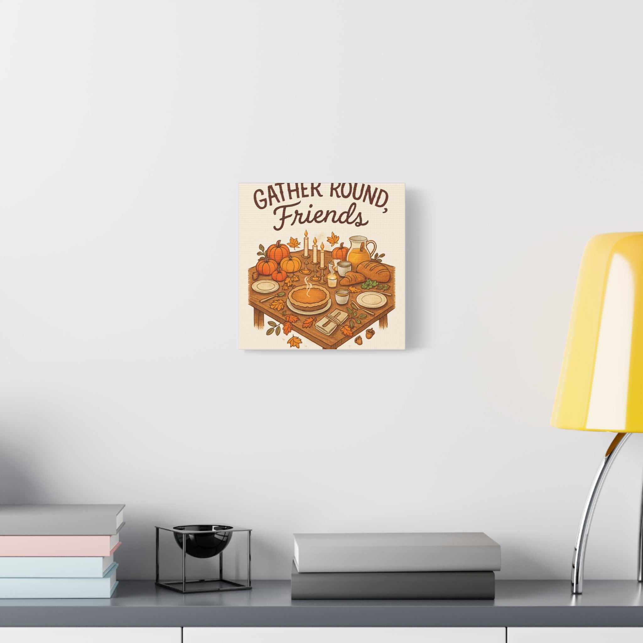 Thankful Gathering Canvas Wall Art — Friends, Family Thanksgiving Table Illustration