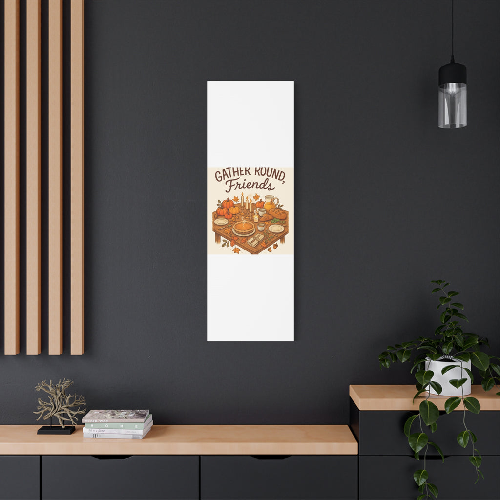 Thankful Gathering Canvas Wall Art — Friends, Family Thanksgiving Table Illustration