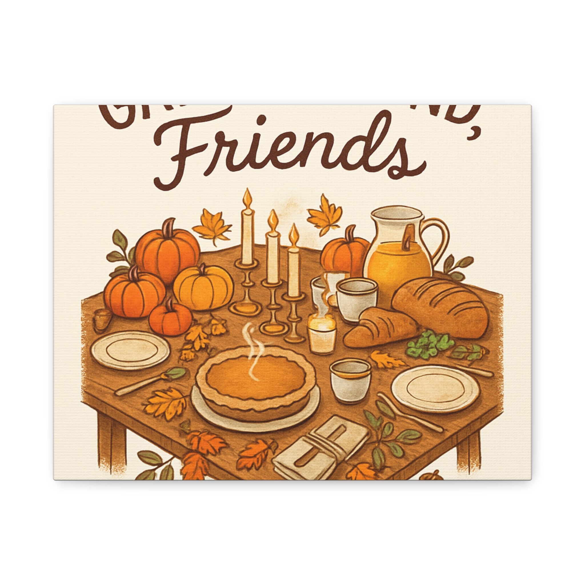 Thankful Gathering Canvas Wall Art — Friends, Family Thanksgiving Table Illustration