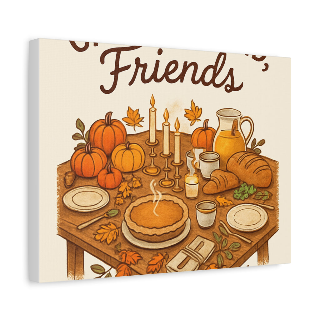 Thankful Gathering Canvas Wall Art — Friends, Family Thanksgiving Table Illustration