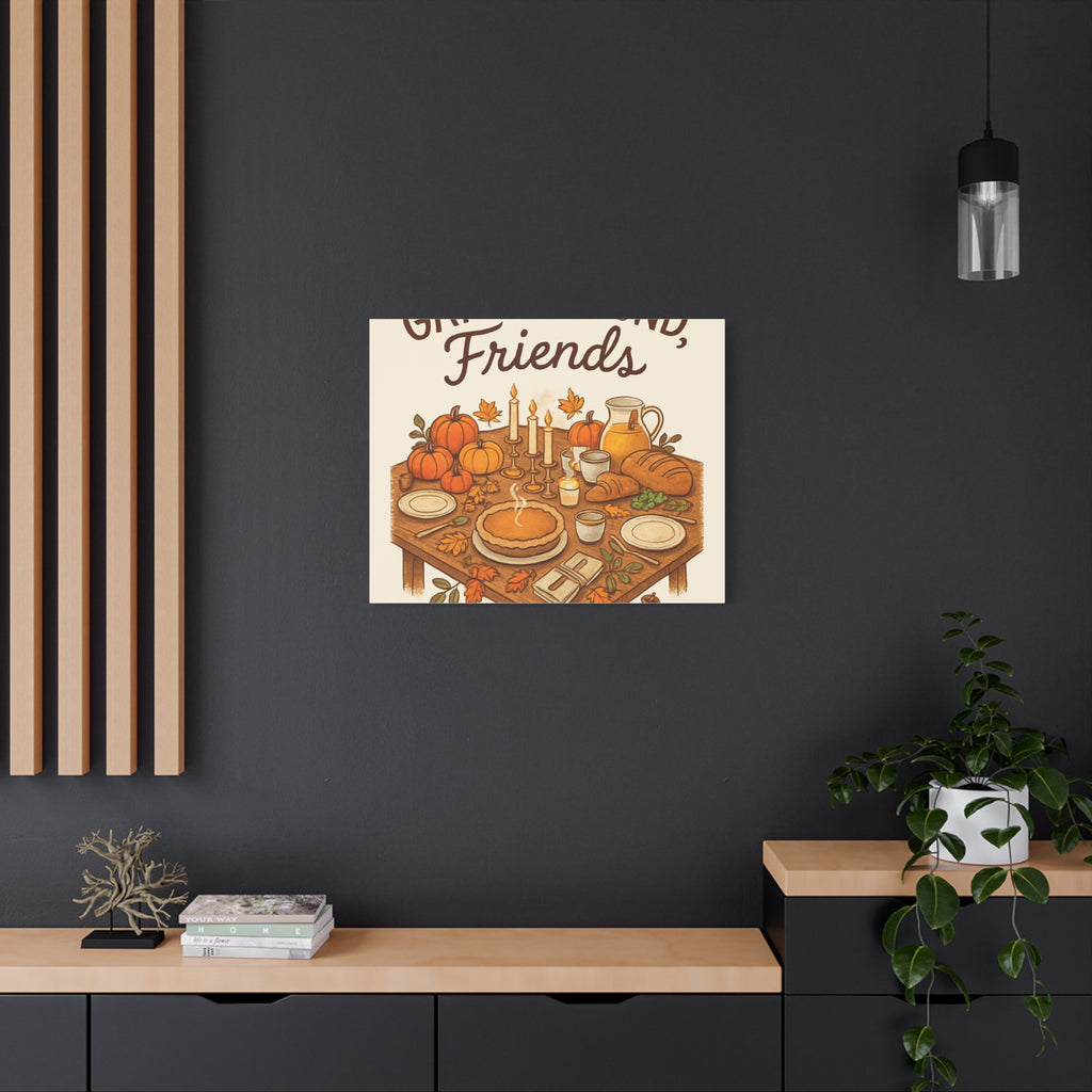 Thankful Gathering Canvas Wall Art — Friends, Family Thanksgiving Table Illustration