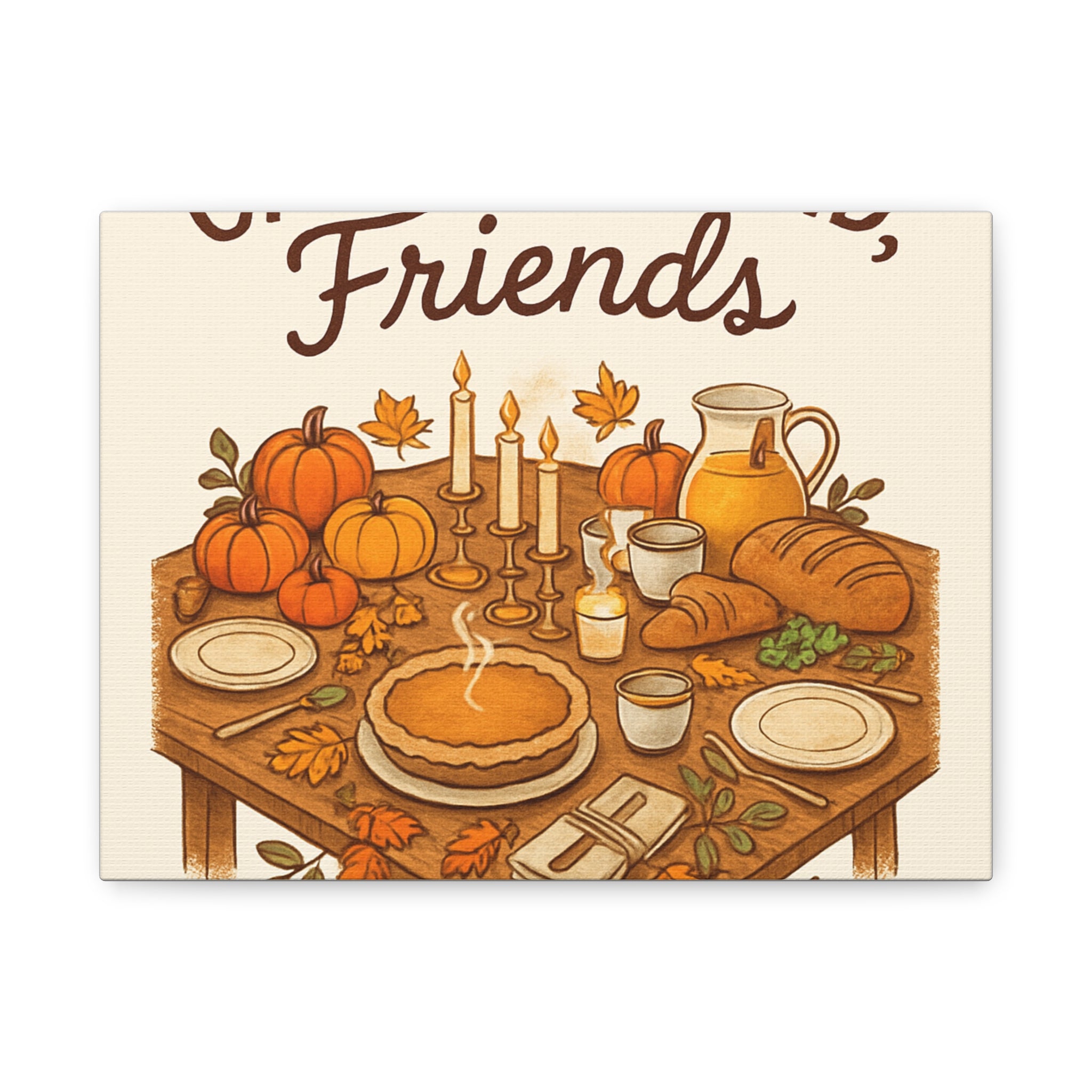 Thankful Gathering Canvas Wall Art — Friends, Family Thanksgiving Table Illustration