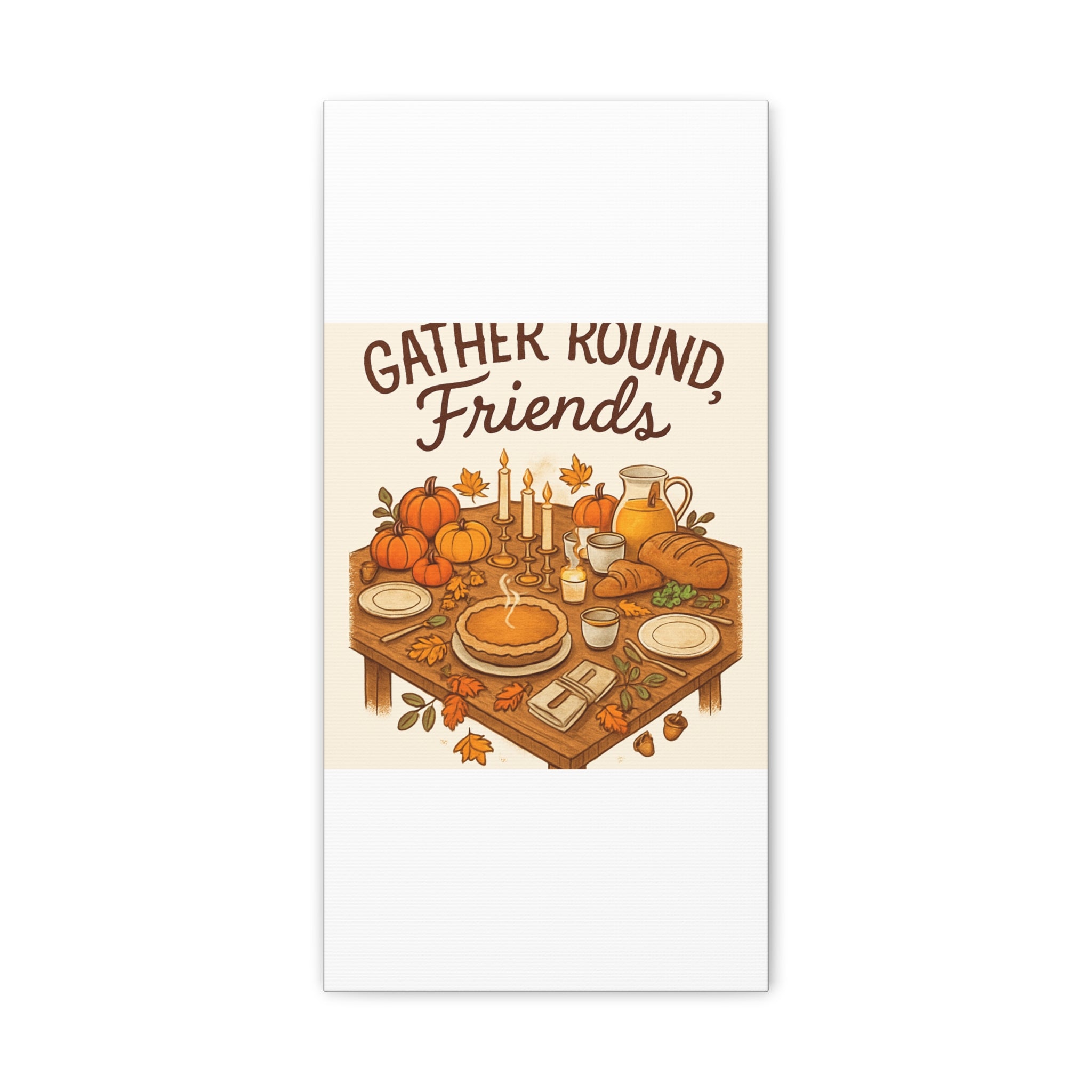 Thankful Gathering Canvas Wall Art — Friends, Family Thanksgiving Table Illustration