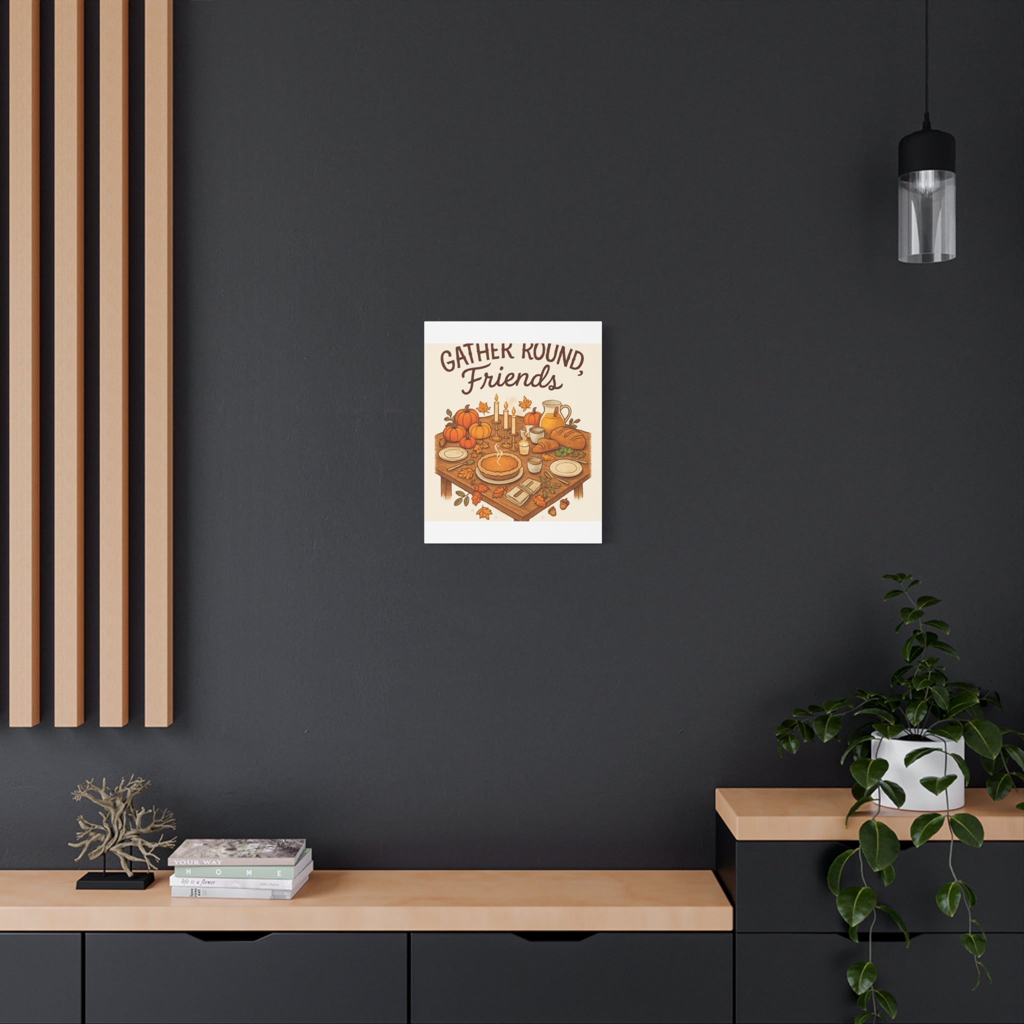 Thankful Gathering Canvas Wall Art — Friends, Family Thanksgiving Table Illustration