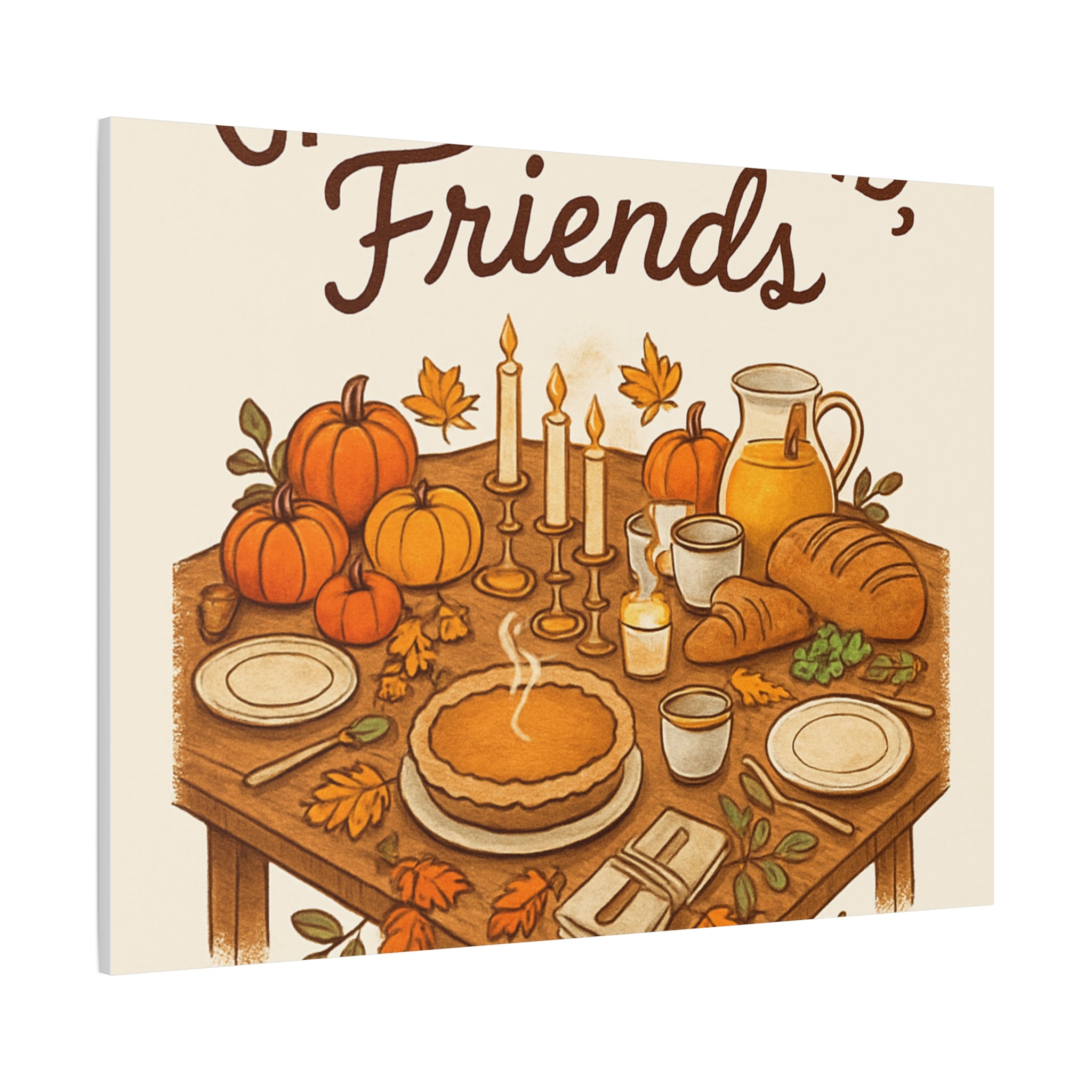 Thankful Gathering Canvas Wall Art — Friends, Family Thanksgiving Table Illustration