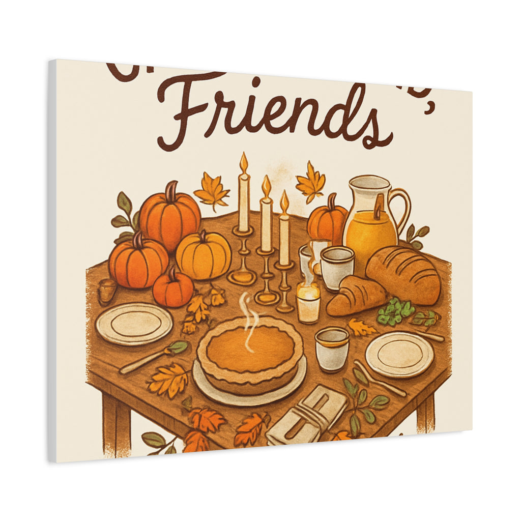 Thankful Gathering Canvas Wall Art — Friends, Family Thanksgiving Table Illustration