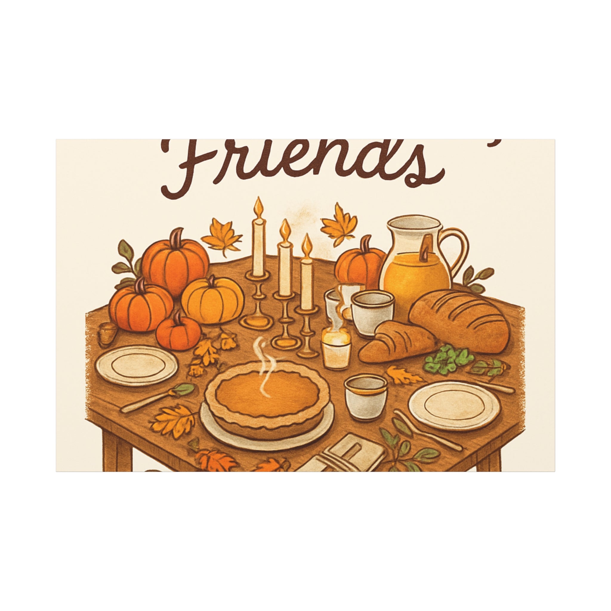 Thankful Gathering Canvas Wall Art — Friends, Family Thanksgiving Table Illustration