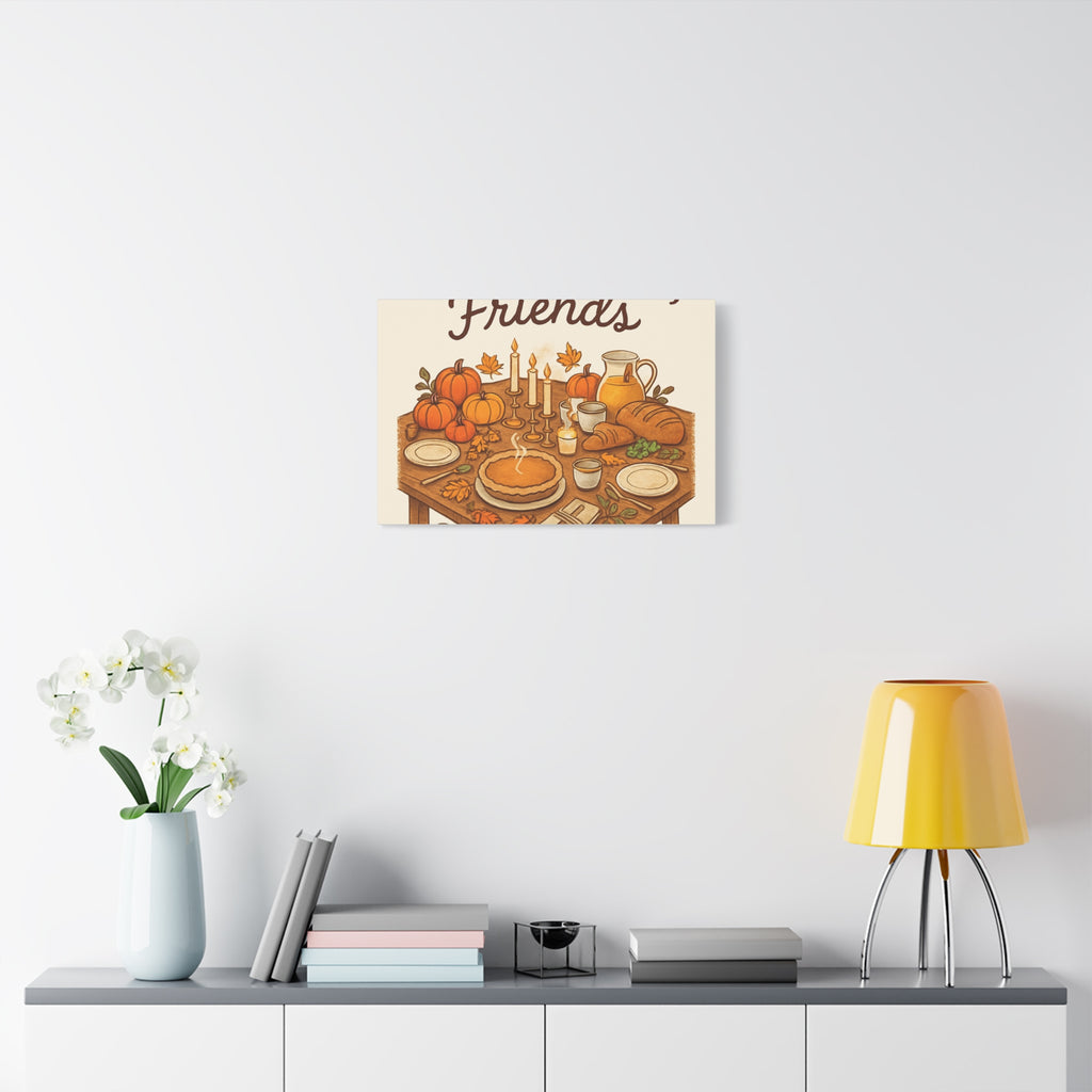 Thankful Gathering Canvas Wall Art — Friends, Family Thanksgiving Table Illustration