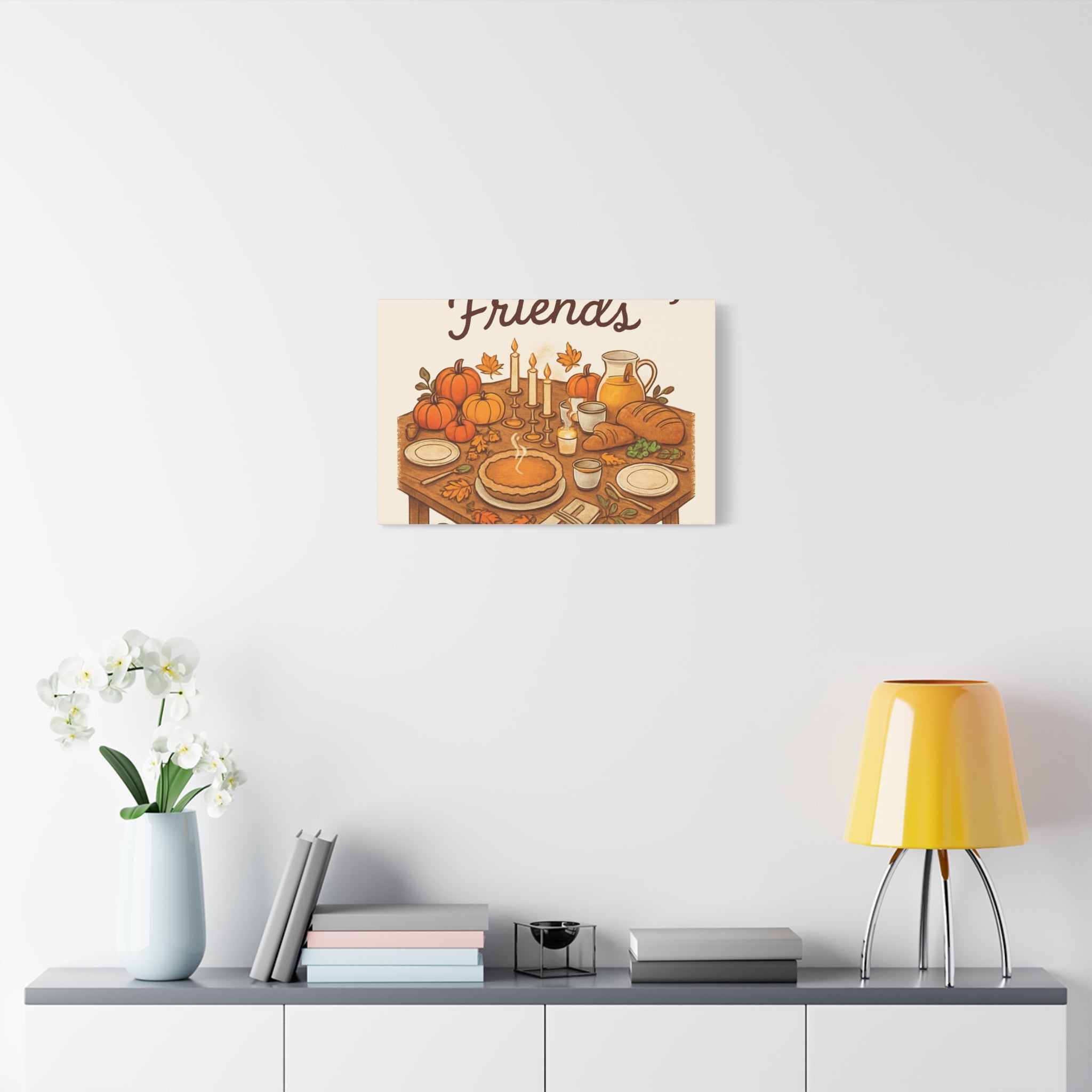 Thankful Gathering Canvas Wall Art — Friends, Family Thanksgiving Table Illustration