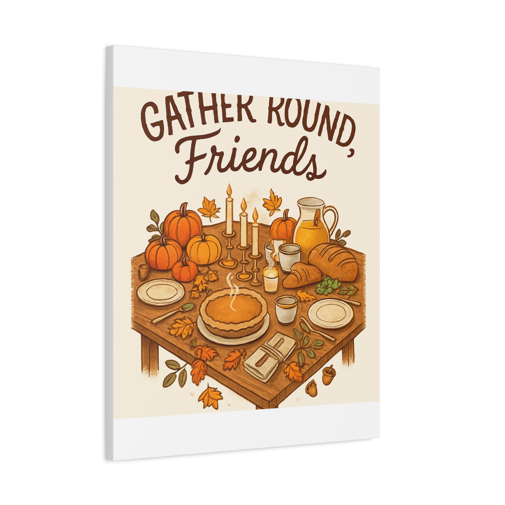 Thankful Gathering Canvas Wall Art — Friends, Family Thanksgiving Table Illustration