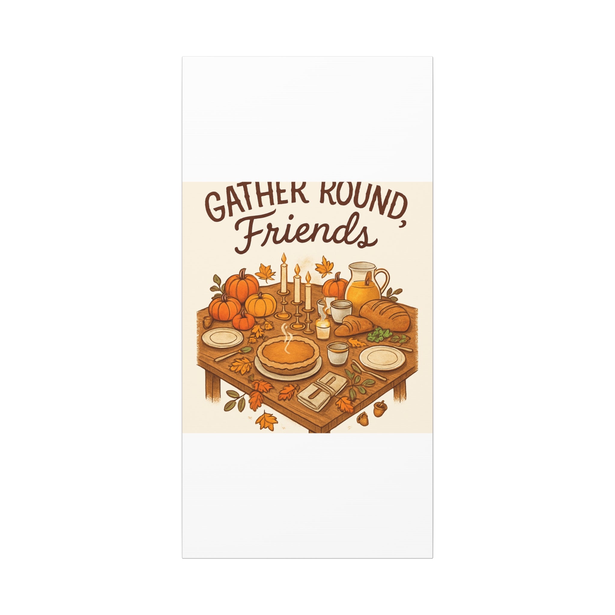 Thankful Gathering Canvas Wall Art — Friends, Family Thanksgiving Table Illustration