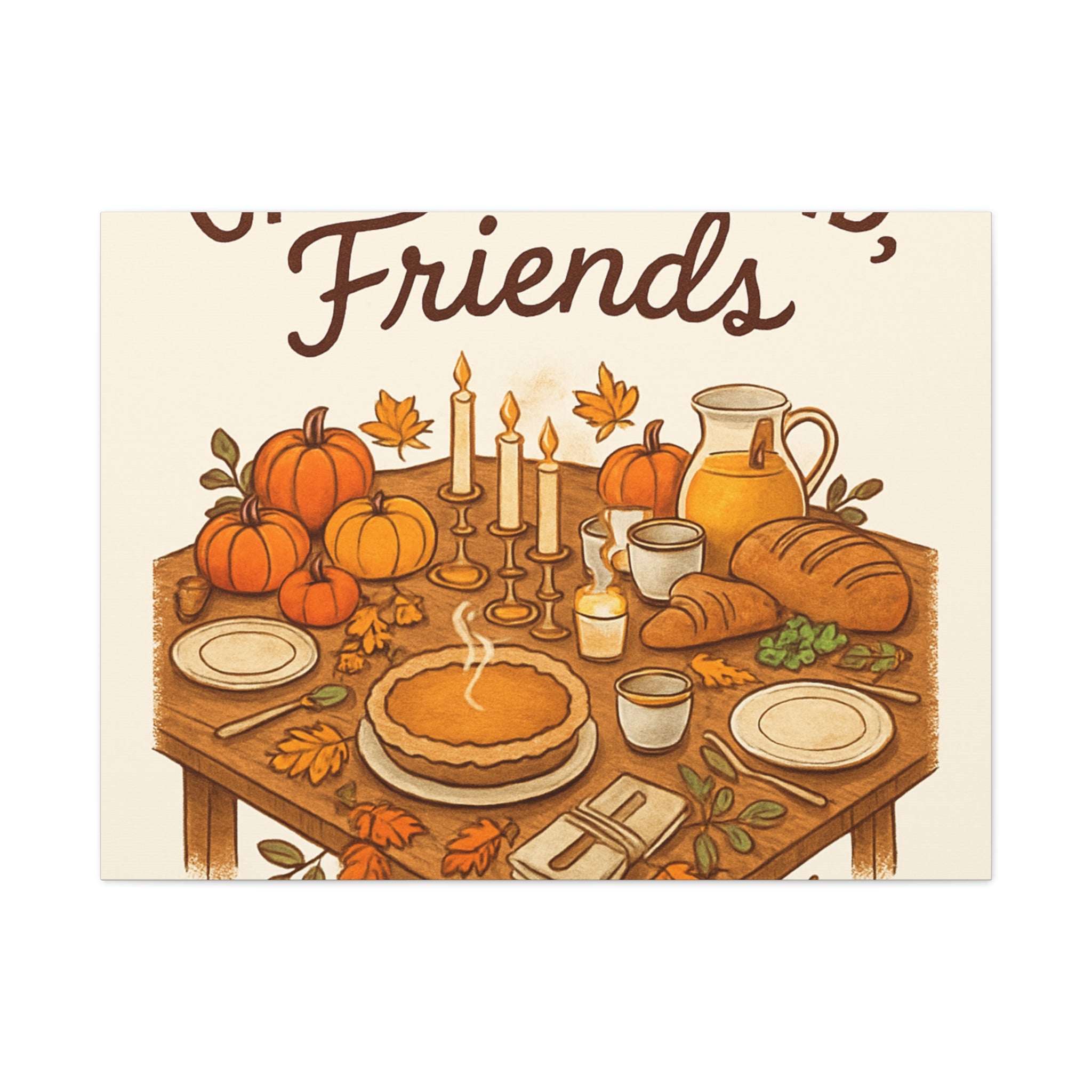 Thankful Gathering Canvas Wall Art — Friends, Family Thanksgiving Table Illustration