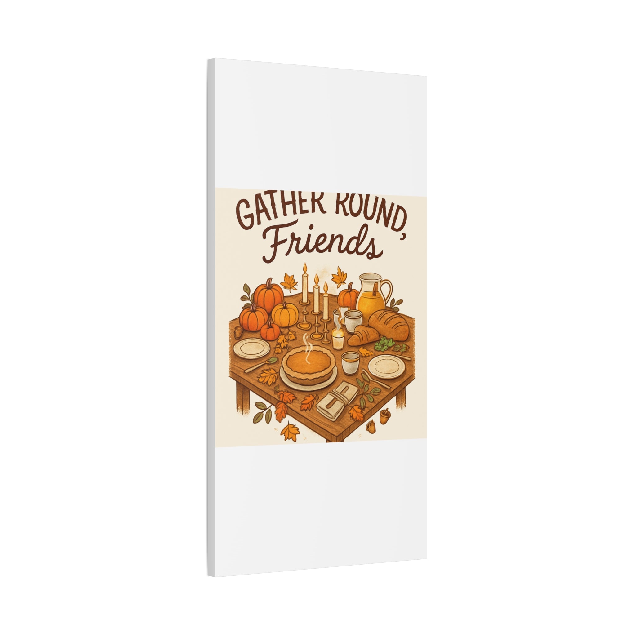 Thankful Gathering Canvas Wall Art — Friends, Family Thanksgiving Table Illustration
