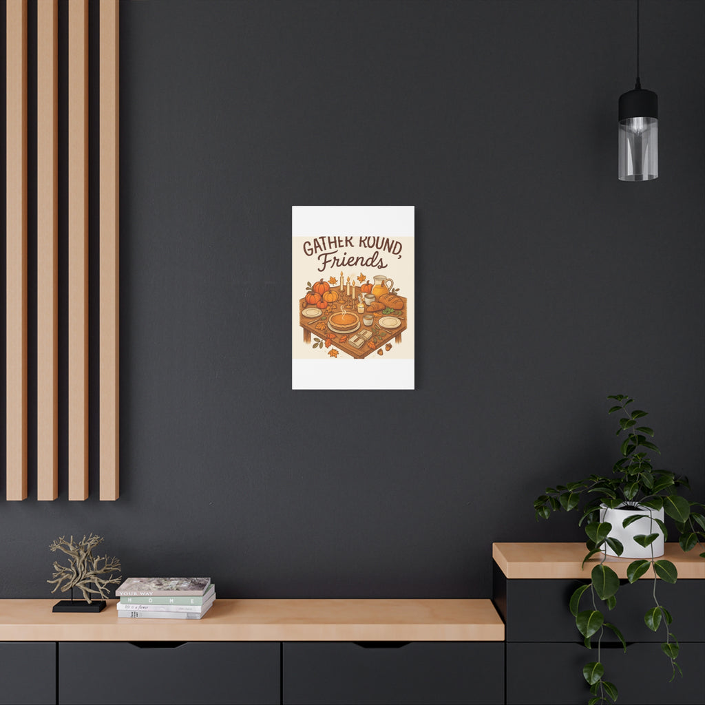 Thankful Gathering Canvas Wall Art — Friends, Family Thanksgiving Table Illustration