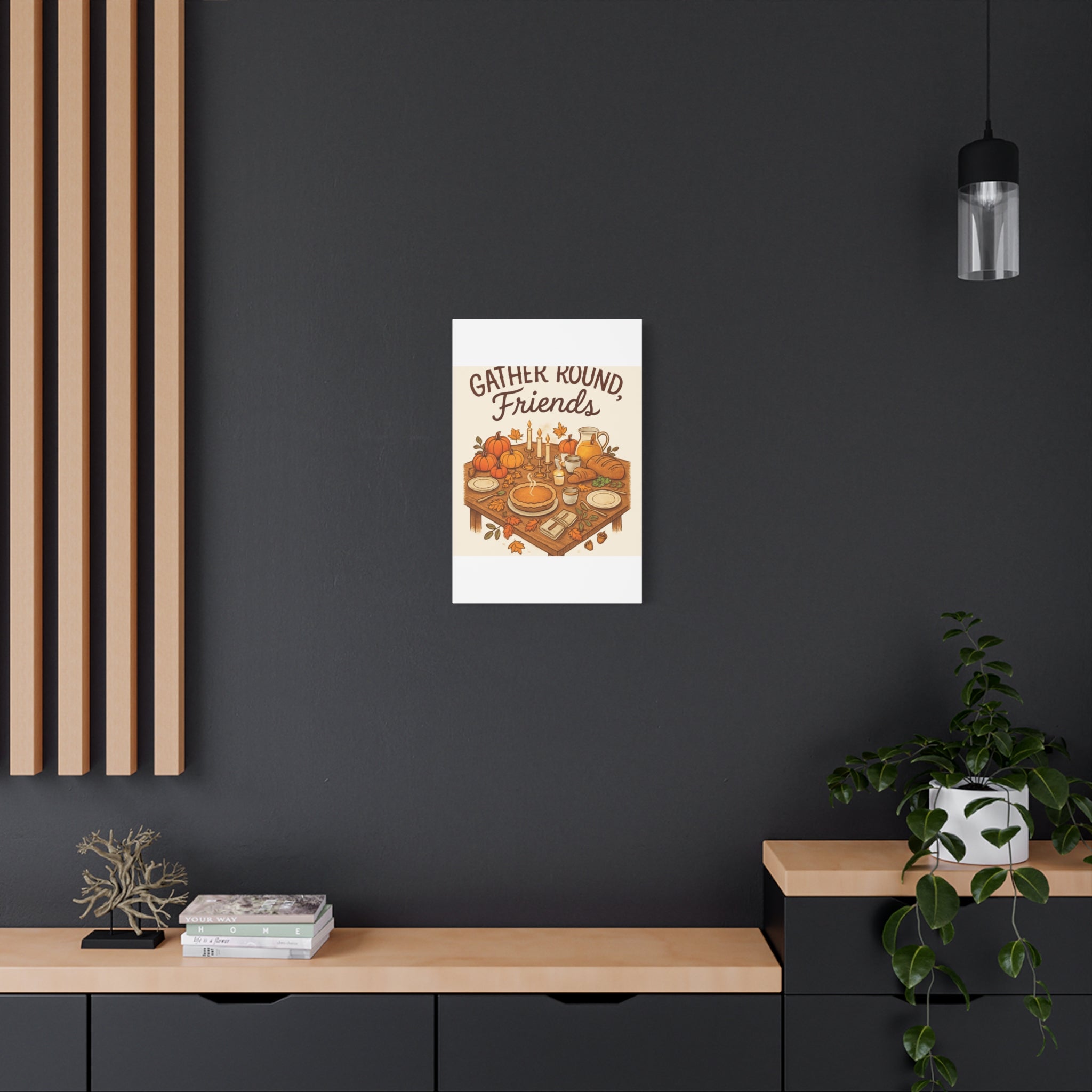 Thankful Gathering Canvas Wall Art — Friends, Family Thanksgiving Table Illustration