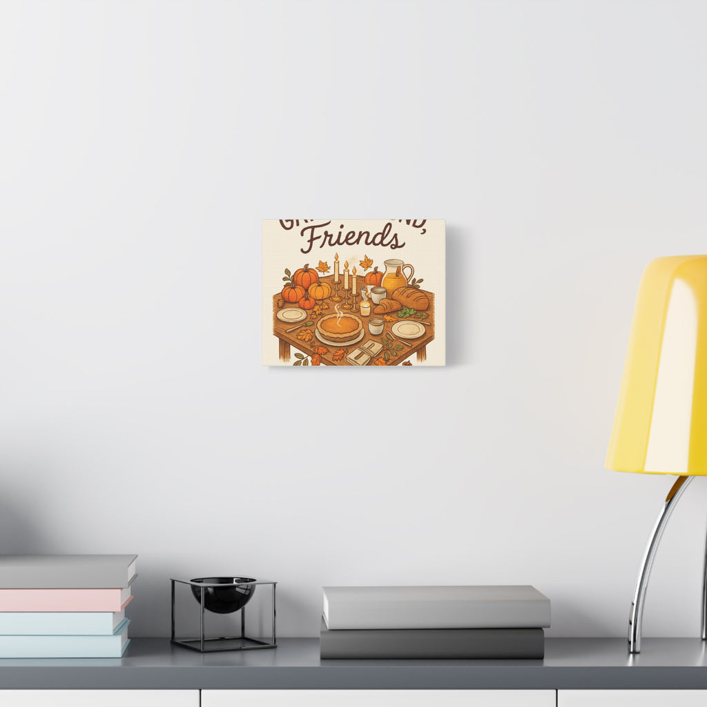 Thankful Gathering Canvas Wall Art — Friends, Family Thanksgiving Table Illustration