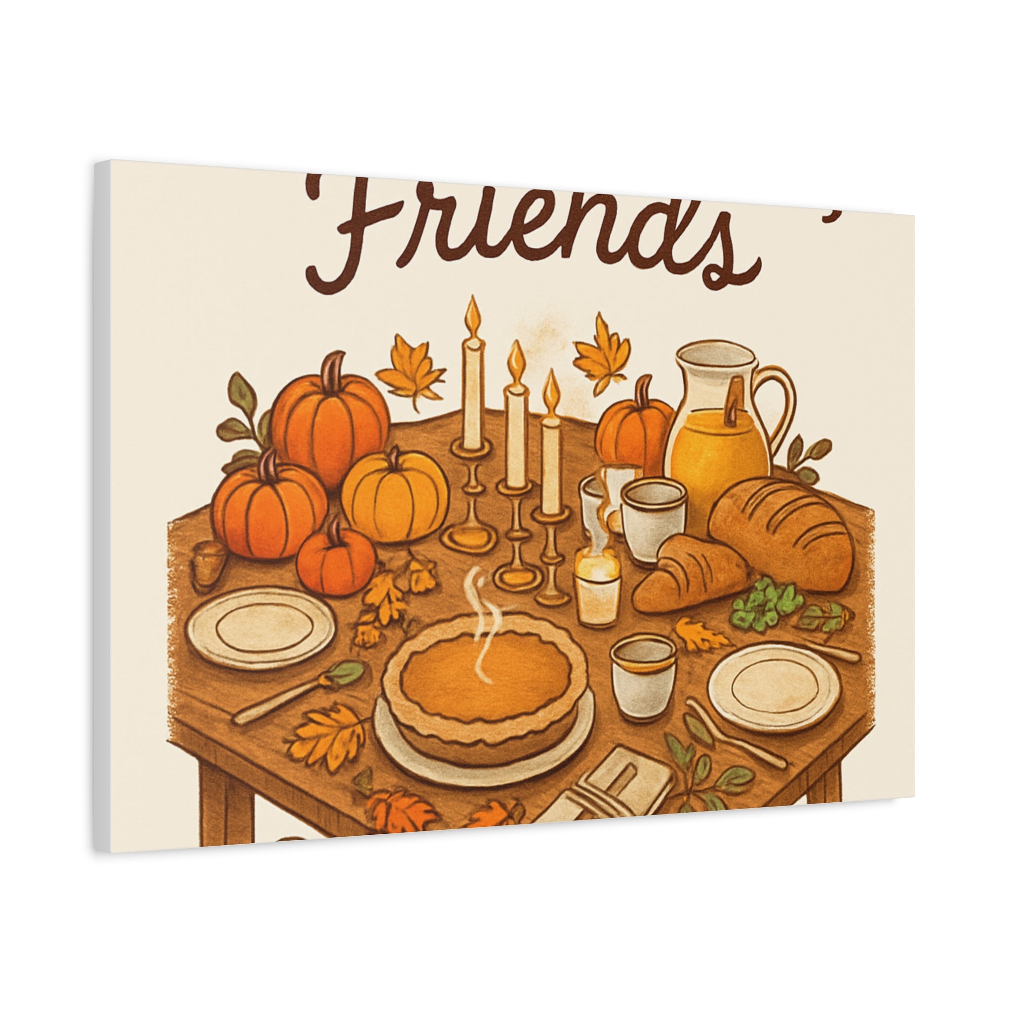 Thankful Gathering Canvas Wall Art — Friends, Family Thanksgiving Table Illustration