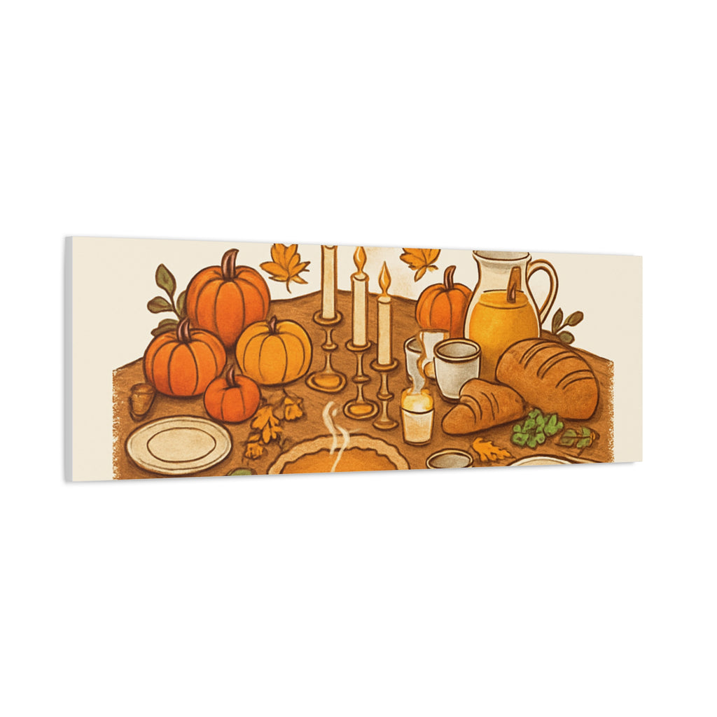 Thankful Gathering Canvas Wall Art — Friends, Family Thanksgiving Table Illustration
