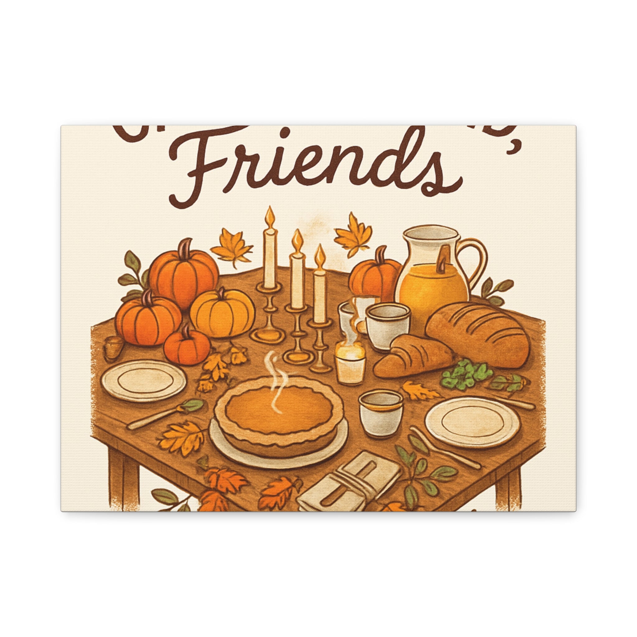 Thankful Gathering Canvas Wall Art — Friends, Family Thanksgiving Table Illustration