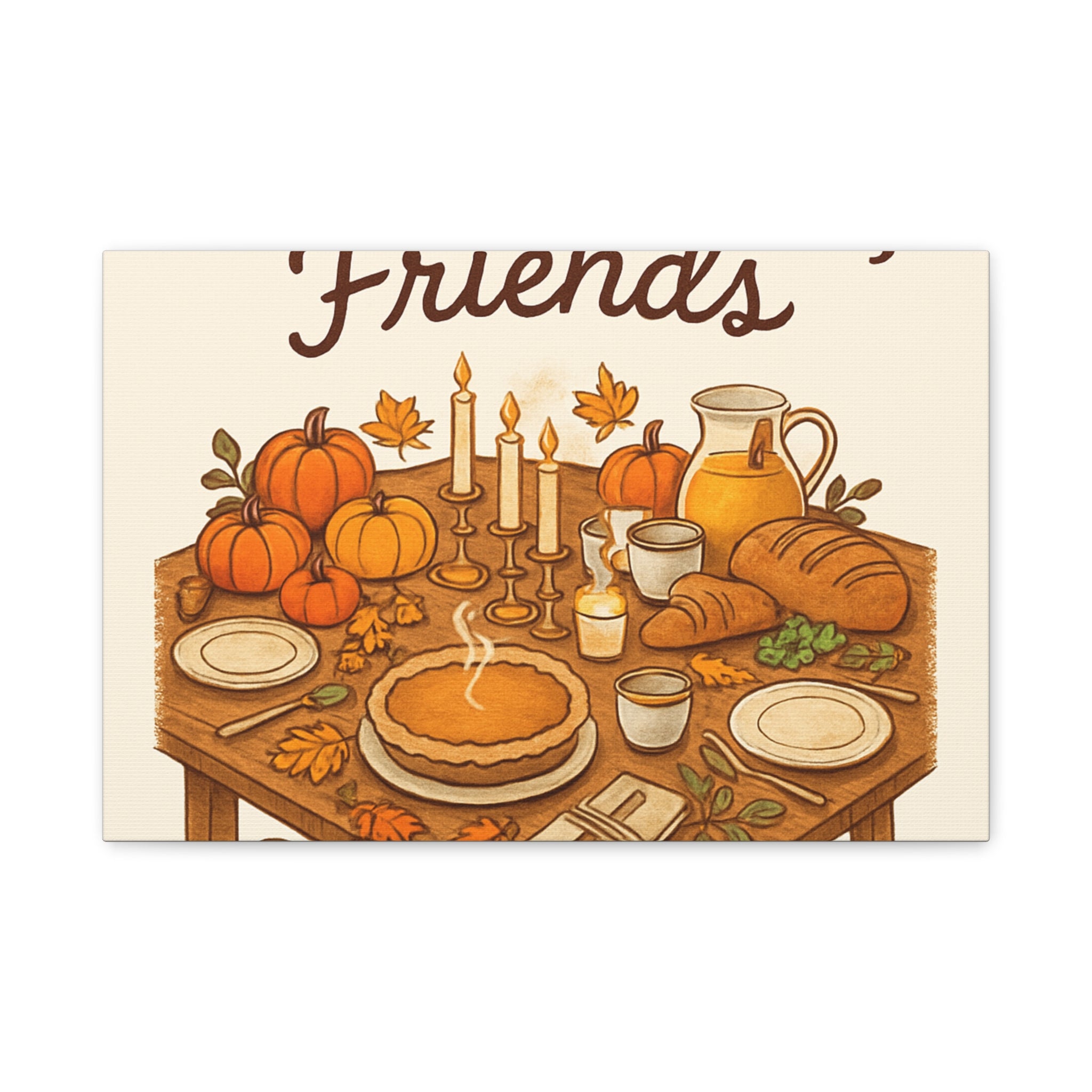 Thankful Gathering Canvas Wall Art — Friends, Family Thanksgiving Table Illustration