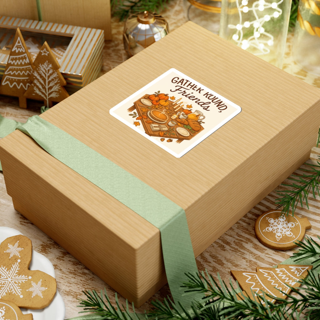 Thanksgiving Sticker — "Gather Round, Friends" Fall Picnic Kiss-Cut Sticker