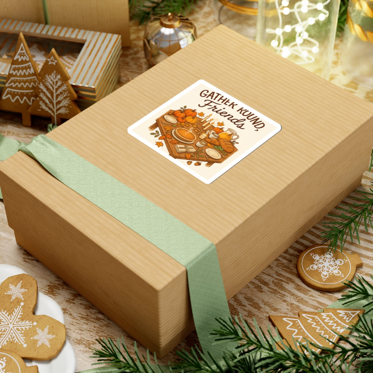 Thanksgiving Sticker — "Gather Round, Friends" Fall Picnic Kiss-Cut Sticker