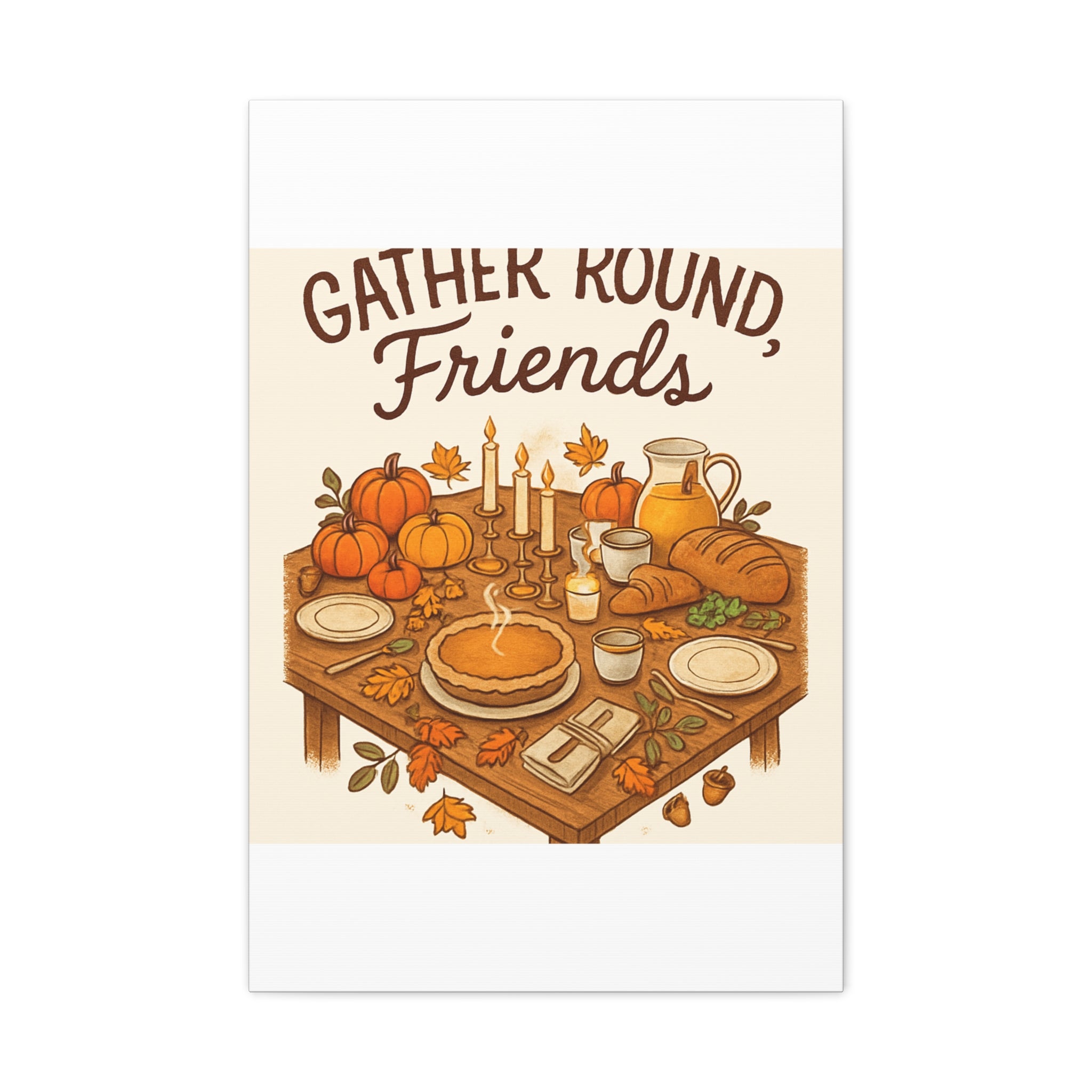 Thankful Gathering Canvas Wall Art — Friends, Family Thanksgiving Table Illustration