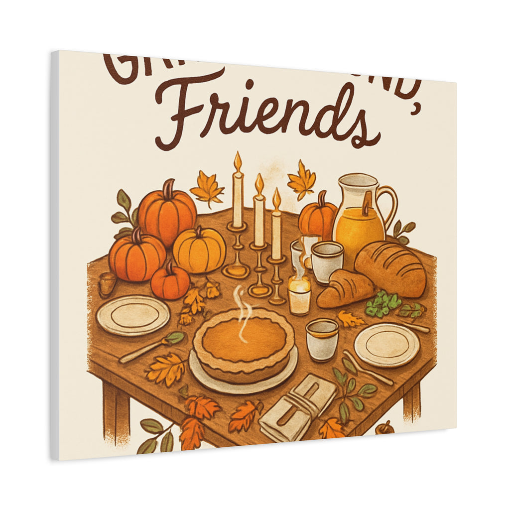 Thankful Gathering Canvas Wall Art — Friends, Family Thanksgiving Table Illustration