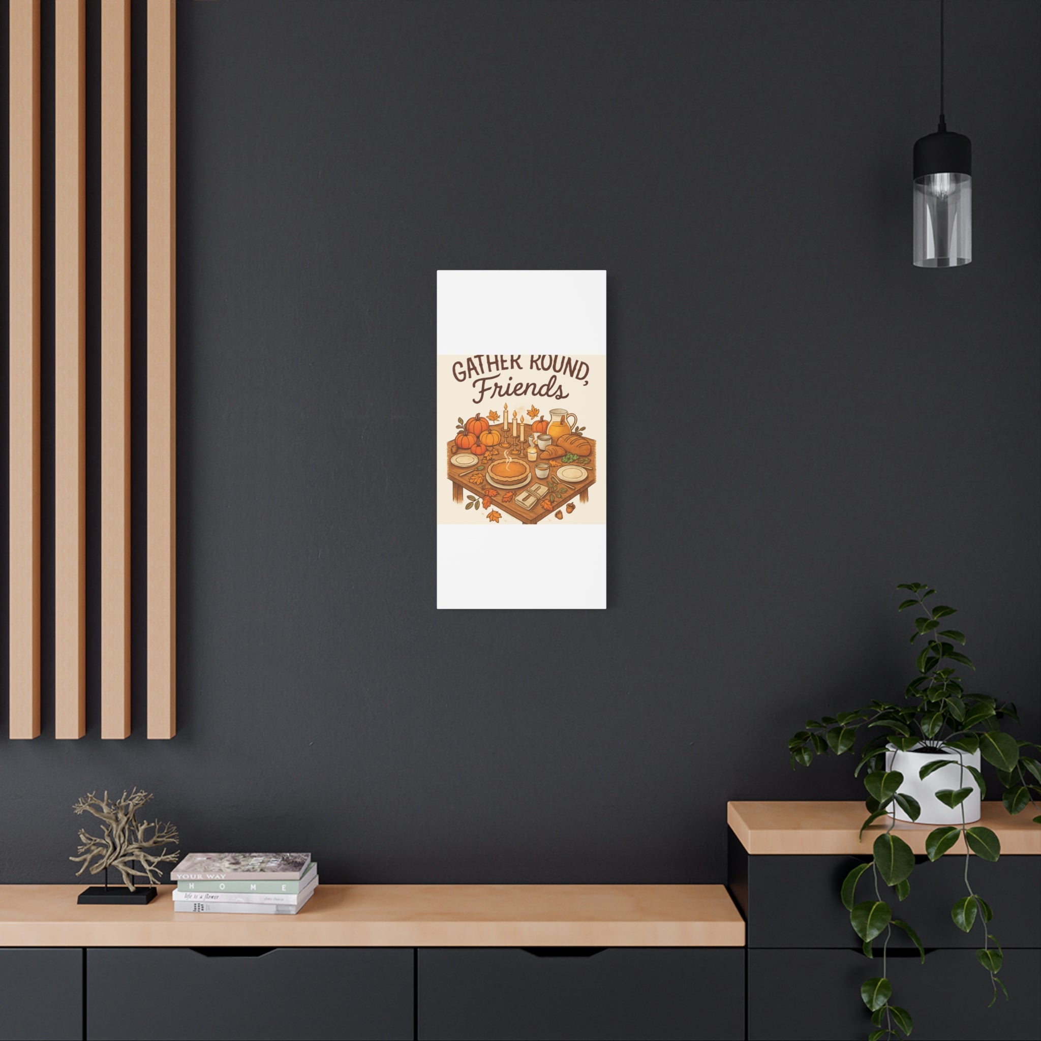 Thankful Gathering Canvas Wall Art — Friends, Family Thanksgiving Table Illustration