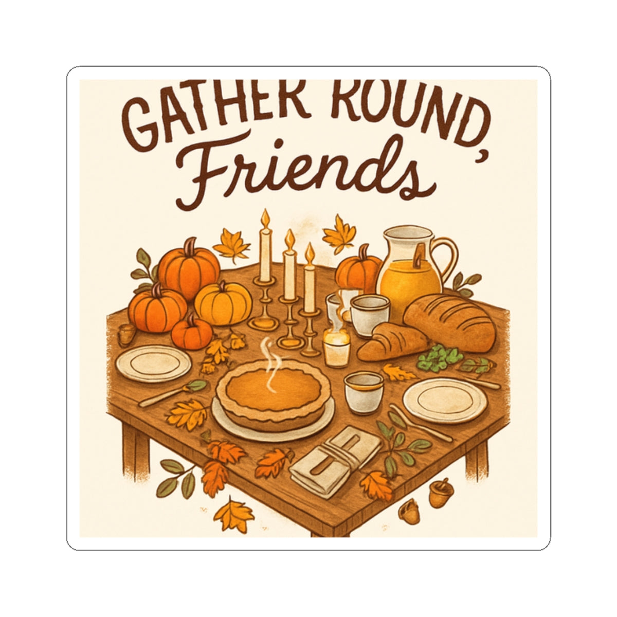 Thanksgiving Sticker — "Gather Round, Friends" Fall Picnic Kiss-Cut Sticker