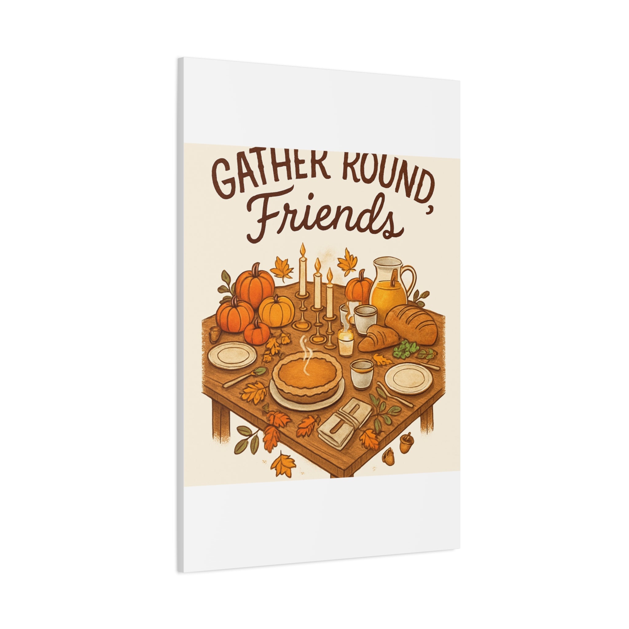 Thankful Gathering Canvas Wall Art — Friends, Family Thanksgiving Table Illustration