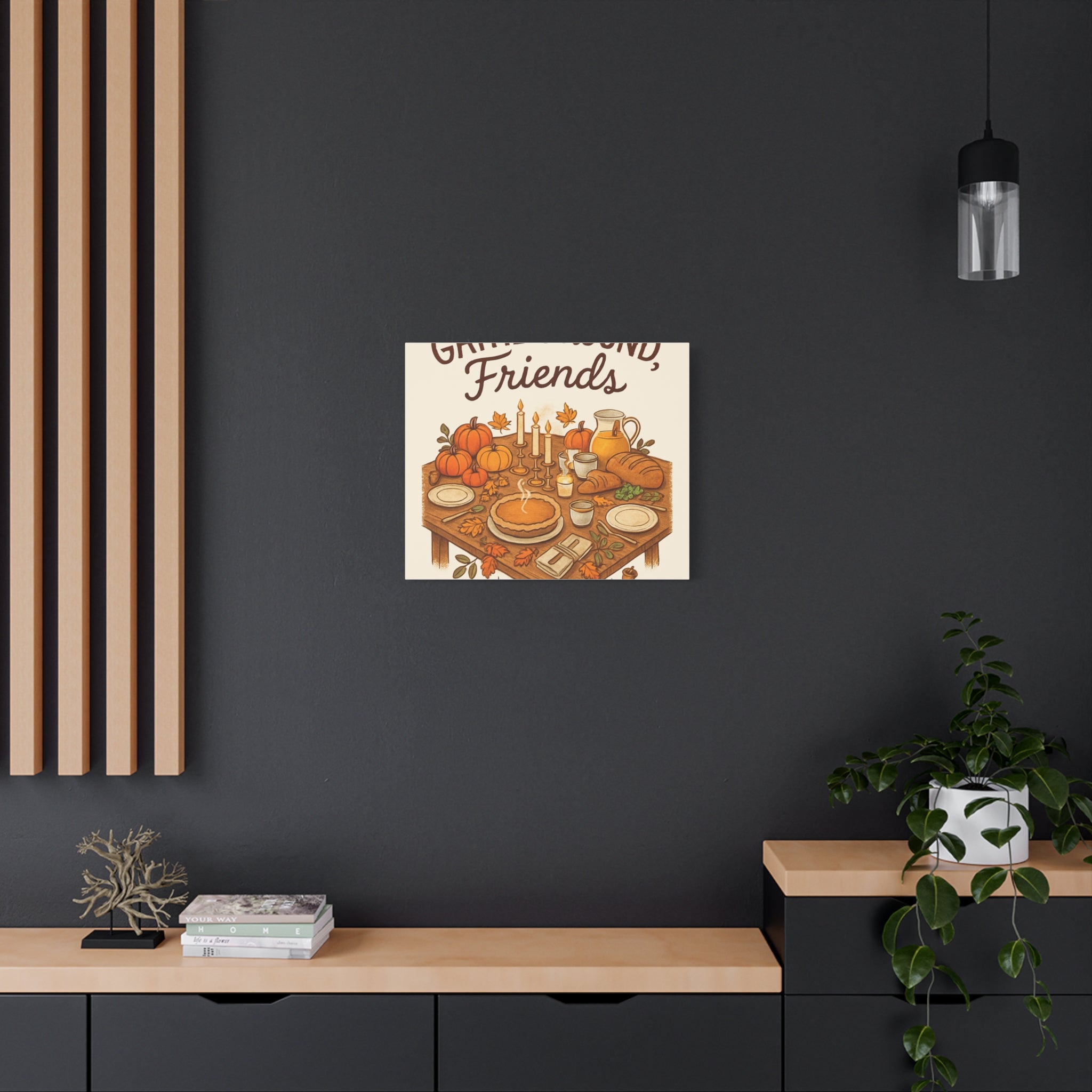 Thankful Gathering Canvas Wall Art — Friends, Family Thanksgiving Table Illustration