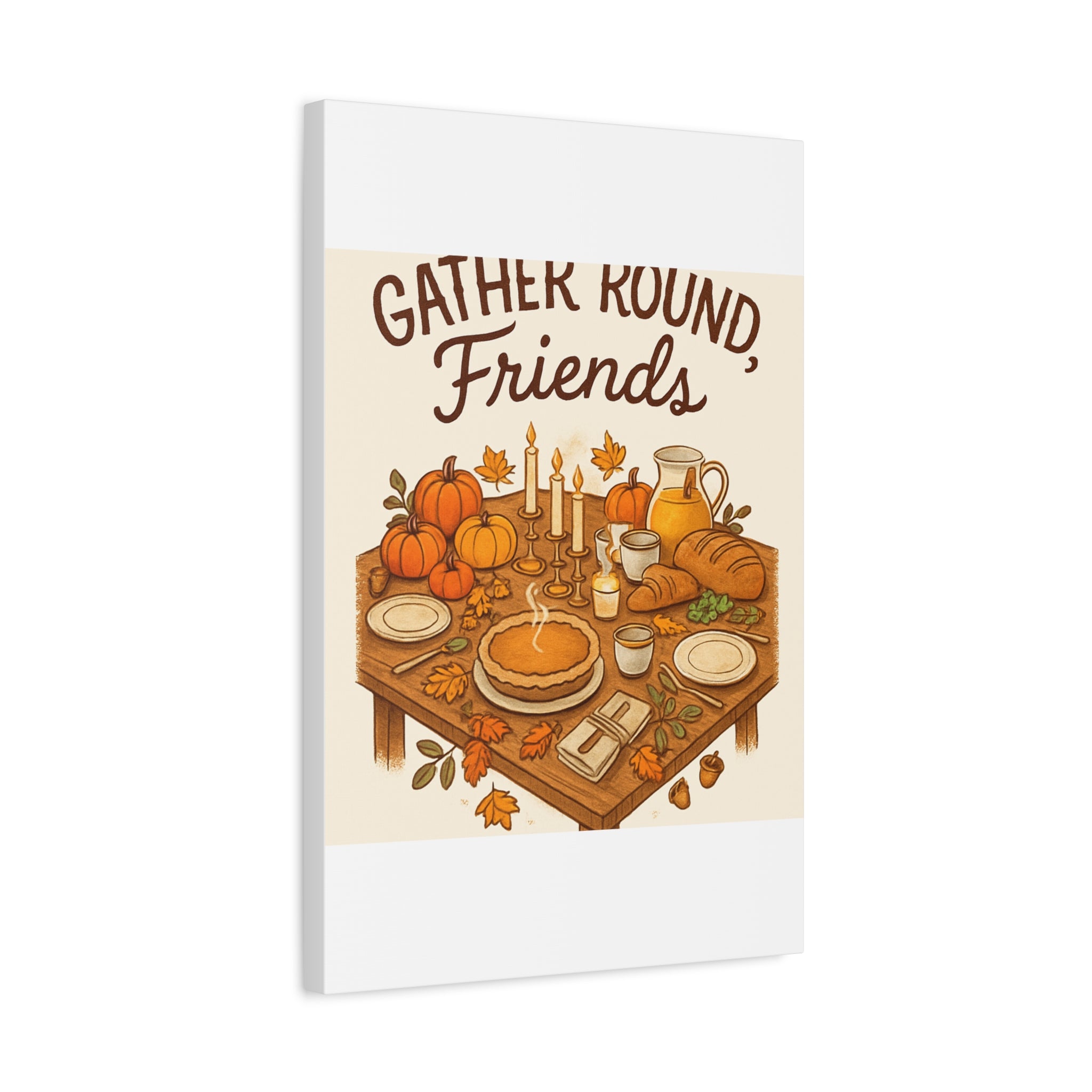 Thankful Gathering Canvas Wall Art — Friends, Family Thanksgiving Table Illustration