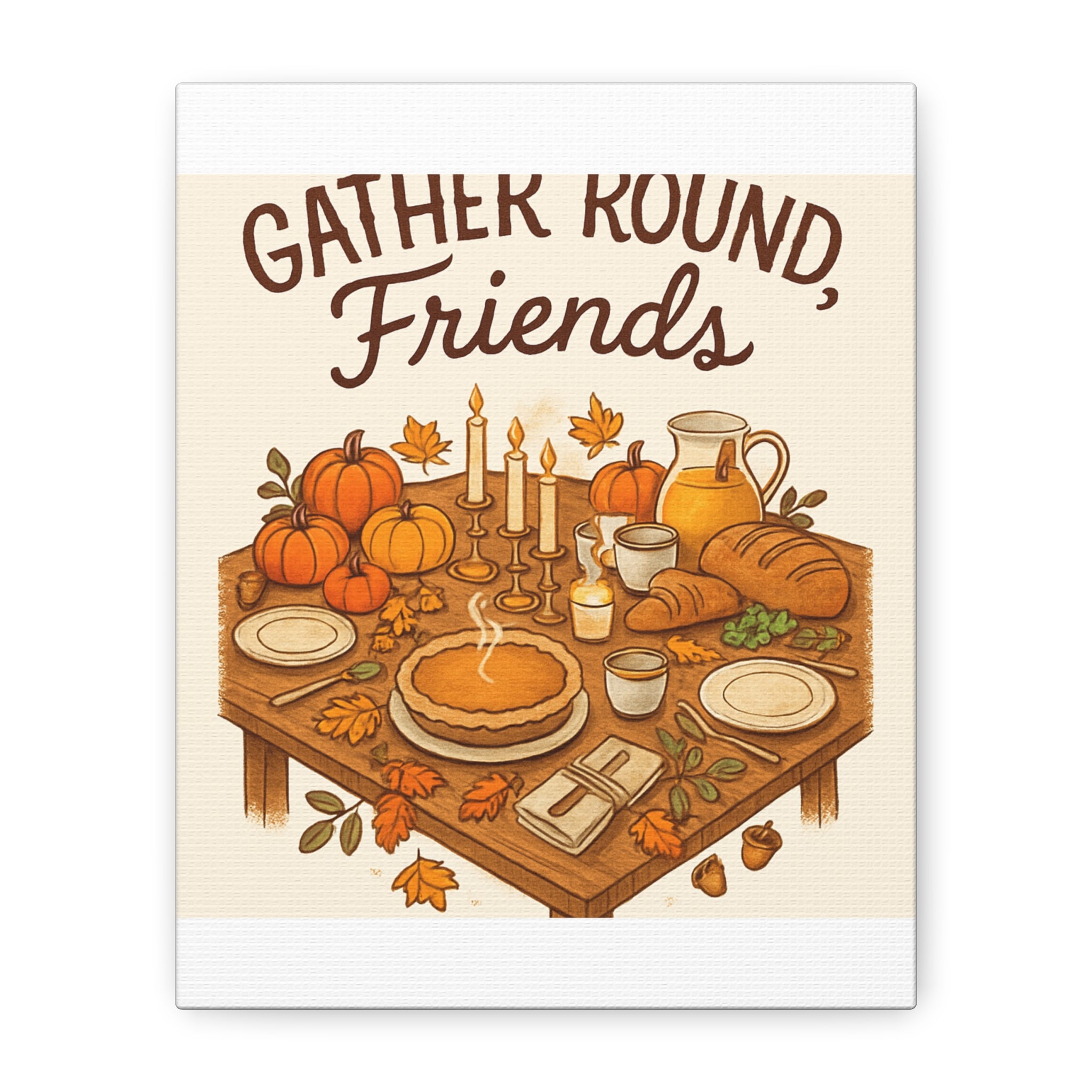 Thankful Gathering Canvas Wall Art — Friends, Family Thanksgiving Table Illustration