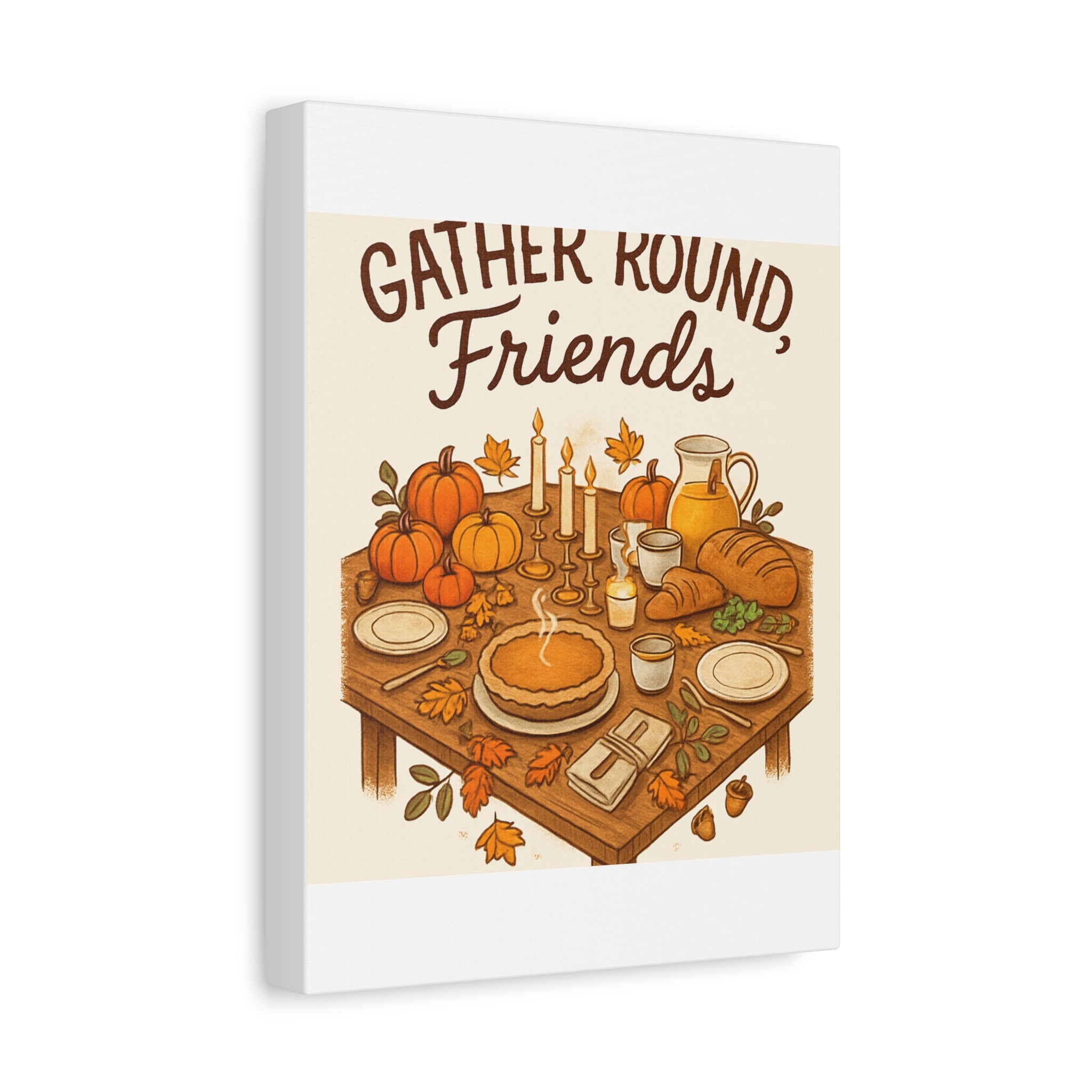 Thankful Gathering Canvas Wall Art — Friends, Family Thanksgiving Table Illustration