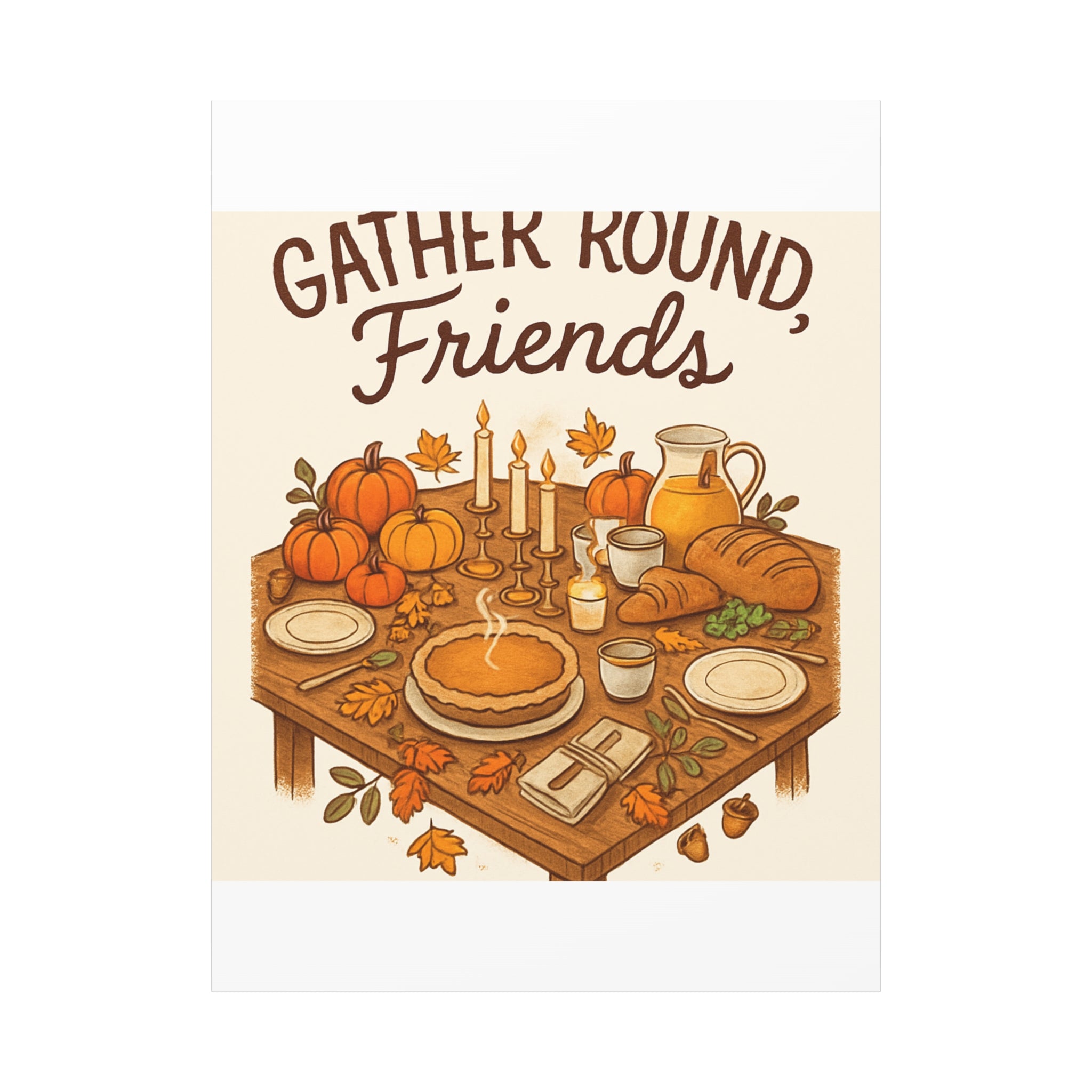 Thankful Gathering Canvas Wall Art — Friends, Family Thanksgiving Table Illustration