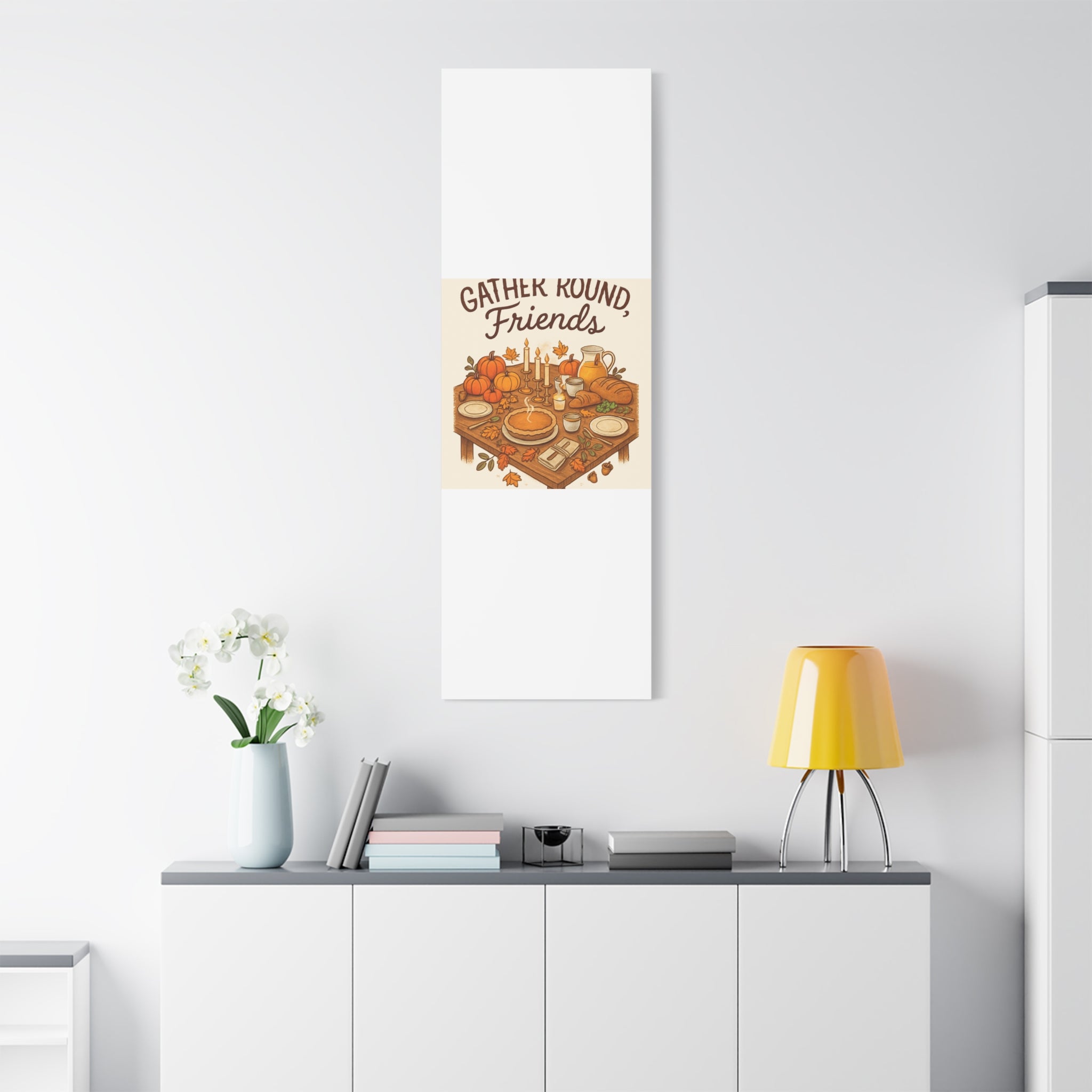 Thankful Gathering Canvas Wall Art — Friends, Family Thanksgiving Table Illustration