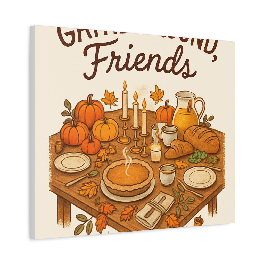 Thankful Gathering Canvas Wall Art — Friends, Family Thanksgiving Table Illustration